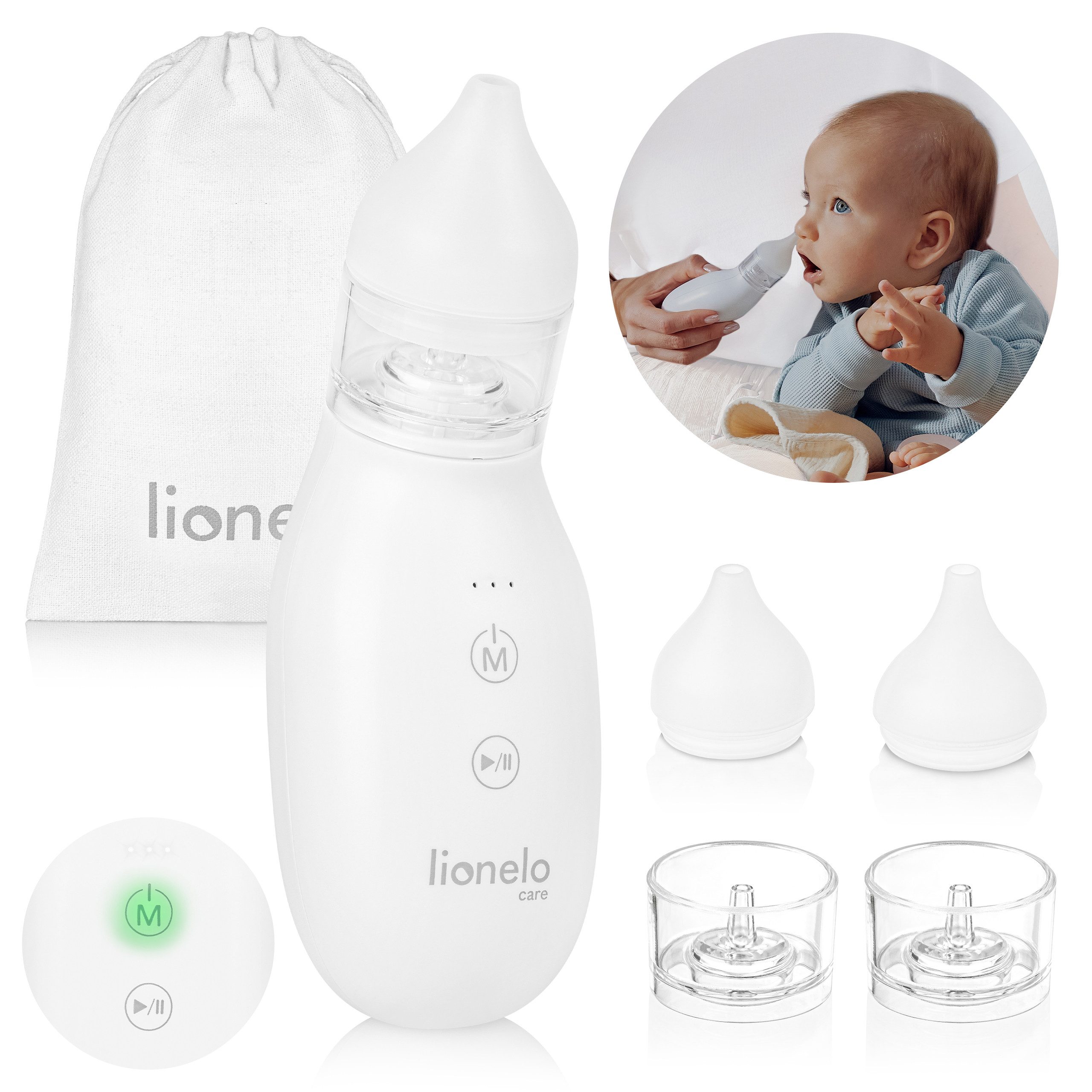 lionelo Nasensauger BABYAIR, Set, 3-Stufen Saugleistung/Kabellos & tragbar/Leiser Betrieb