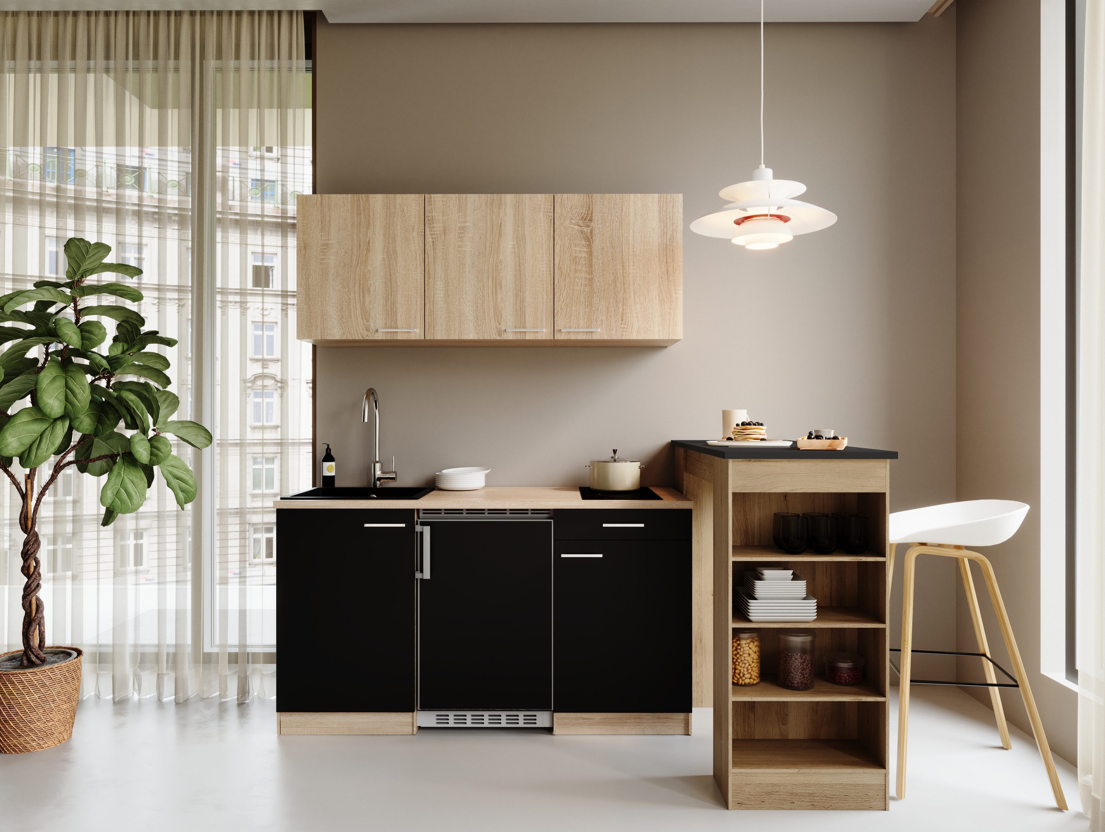 RESPEKTA Pantryküche Ingrid, zerlegt, wahlweise mit Mikrowelle, Soft-Close-Funktion, Breite 150 cm