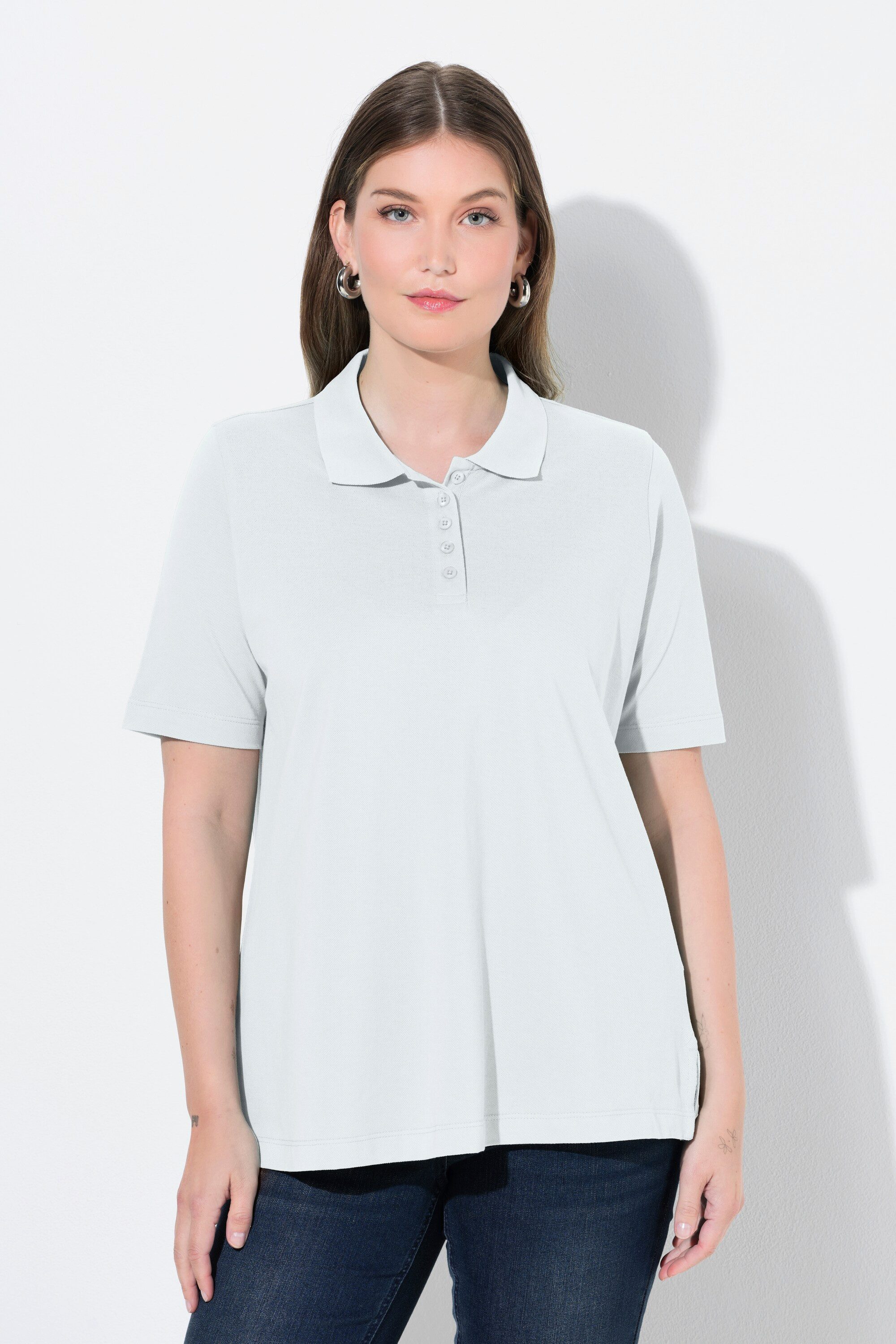 Ulla Popken Poloshirt Poloshirt längere Knopfleiste Polokragen Halbarm günstig online kaufen