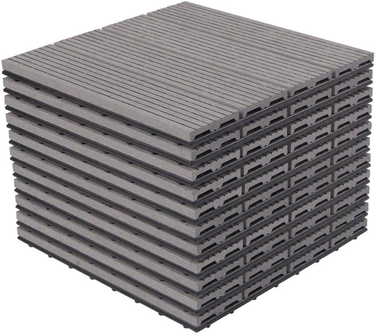 EUGAD Terrassenplatte, WPC 300x300, Hellgrau, 11 Stücke für 1m², wetterfest