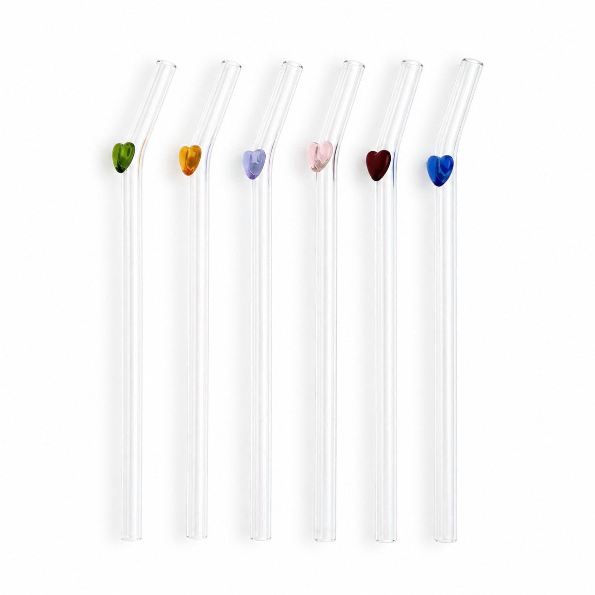 Almina Trinkhalme, (7-tlg), 20 cm, mit Reinigungsbürste, 6er Set, Herz-Motiv