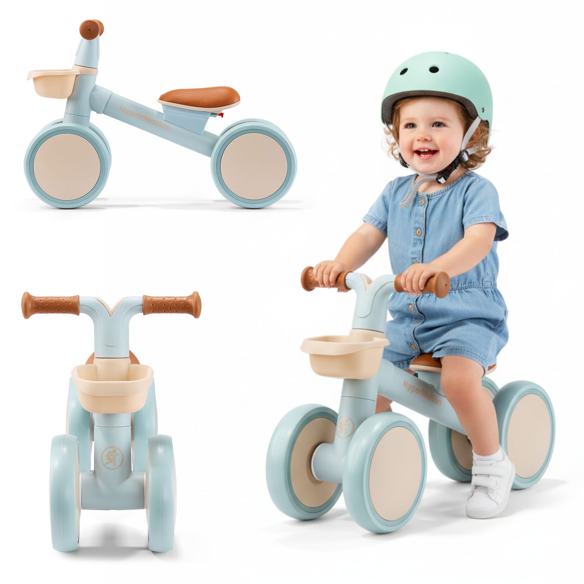 HyperMotion Kinderfahrrad HyperMotion TOBI MINI Laufrad 4-rädrig mit Korb, blau