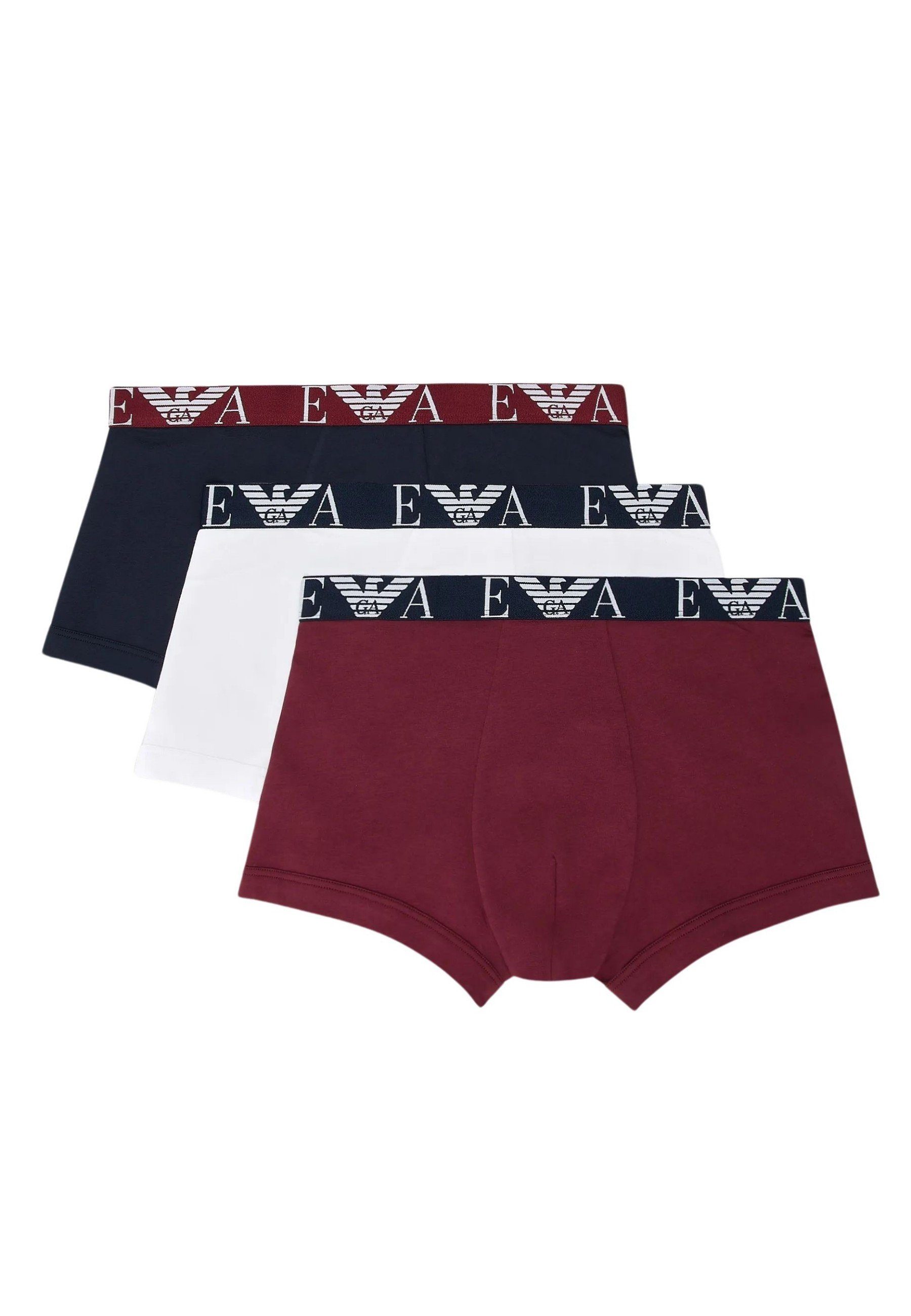 Emporio Armani Boxershorts Shorts Weiß/Marine/Burgund 3 (3-St) Knit Pack Trunks