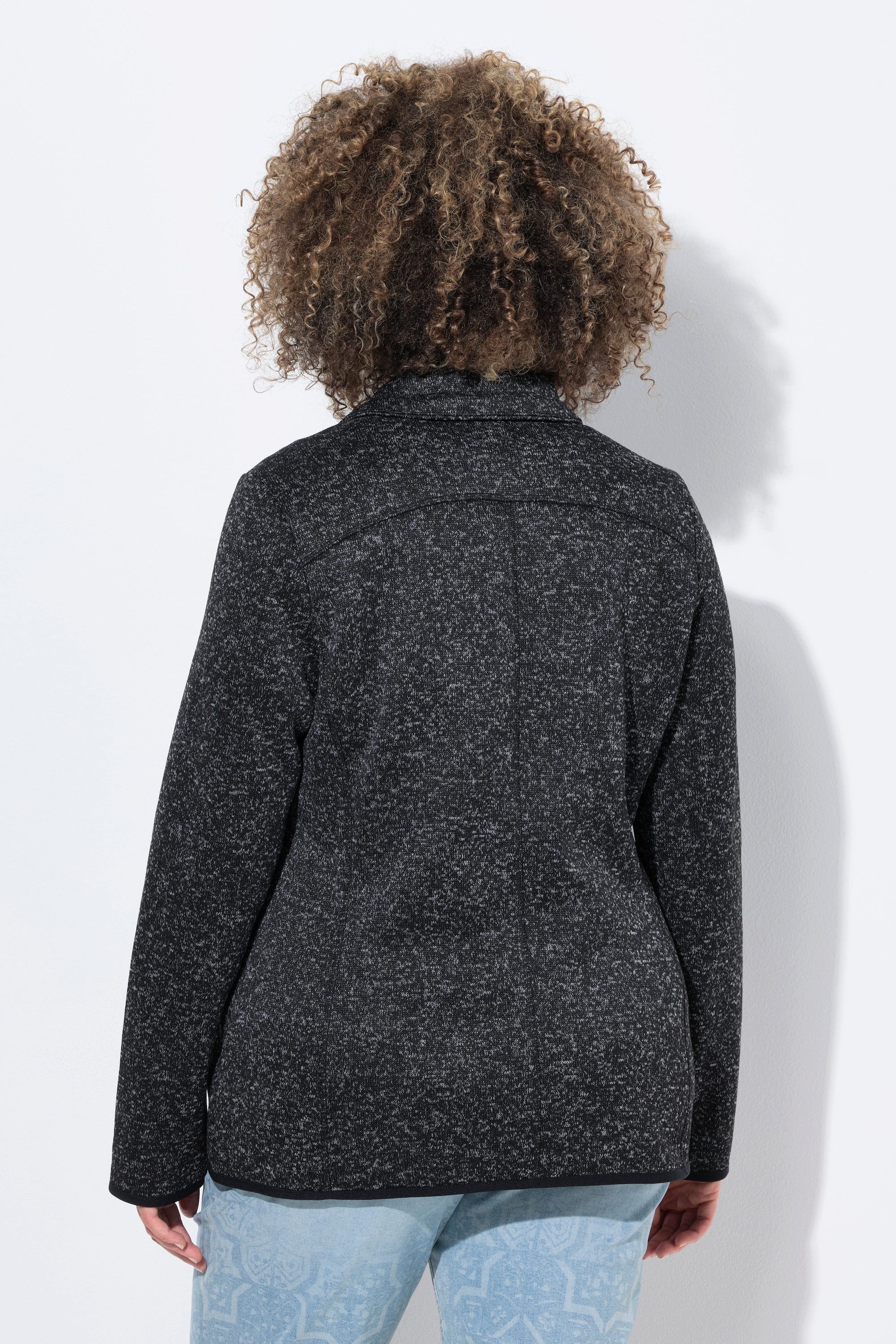 Ulla Popken Sweatjacke Strickfleece-Jacke Stehkragen Zipptaschen