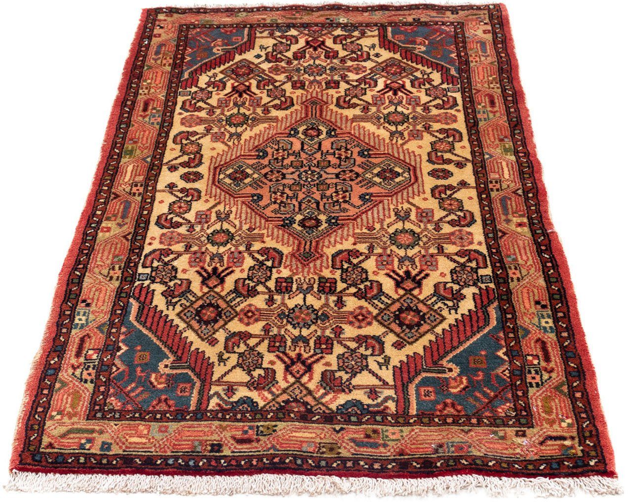 Wollteppich Hosseinabad Medaillon Rosso 126 x 83 cm, morgenland, rechteckig, Höhe: 10 mm, Handgeknüpft | Kurzflor-Teppiche