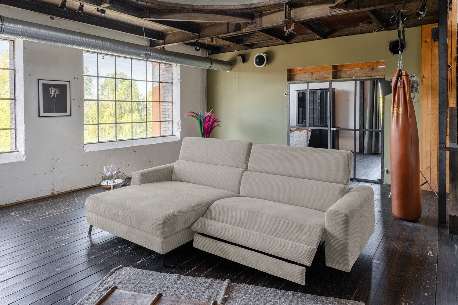 KAWOLA Ecksofa LAISKA, Couch Cord Relaxfunktion verschiedene Farben 282x177 cm