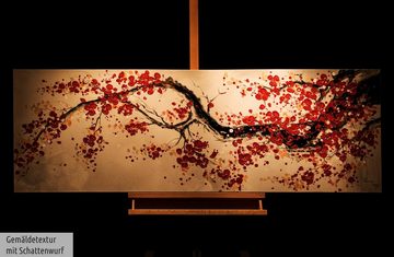 KUNSTLOFT Gemälde Cherrytree Alley 150x50 cm, Leinwandbild 100% HANDGEMALT Wandbild Wohnzimmer