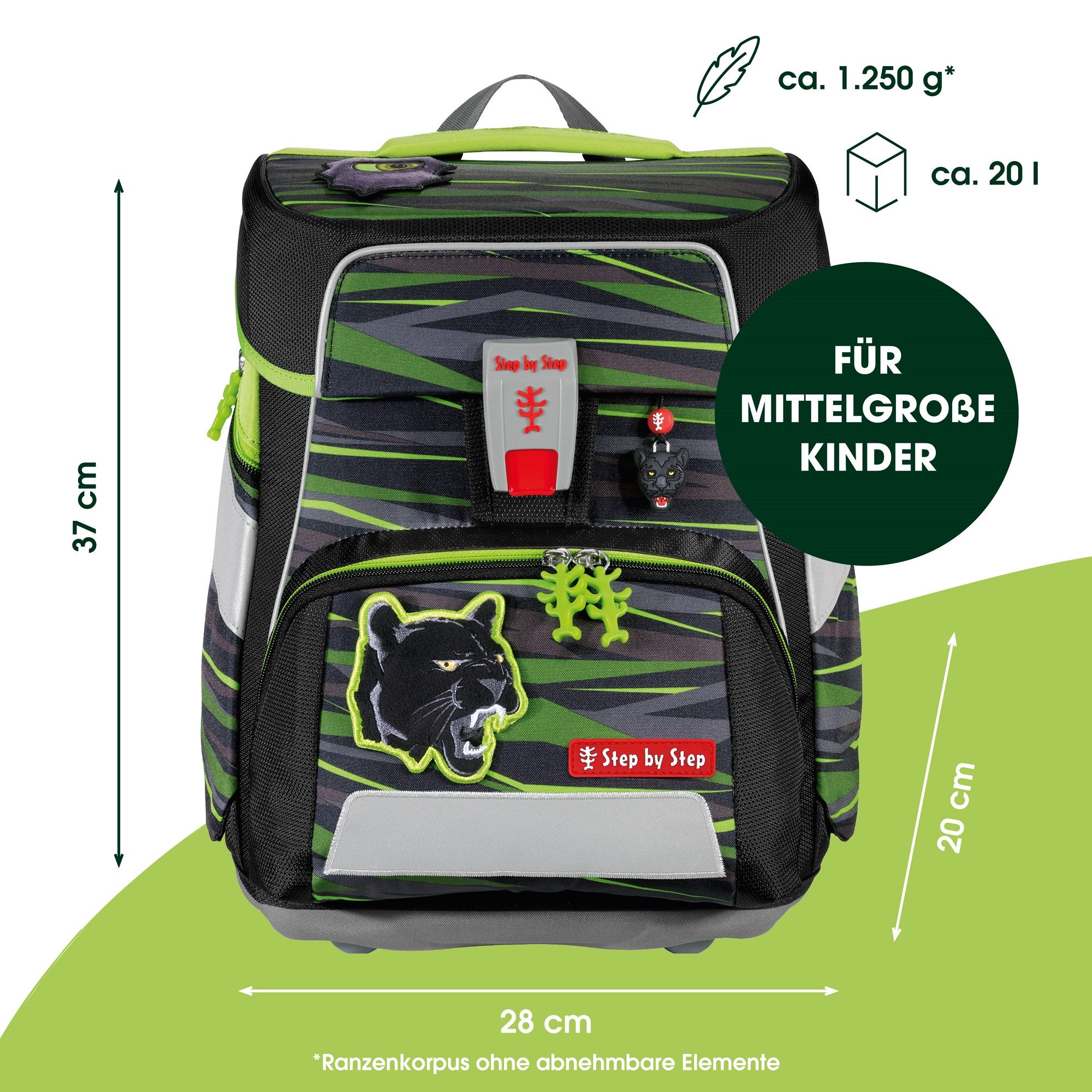 Step by Step Schulranzen SPACE „Wild Cat Chiko“, 8-teilig, grün (5-teilig, 8-tlg)