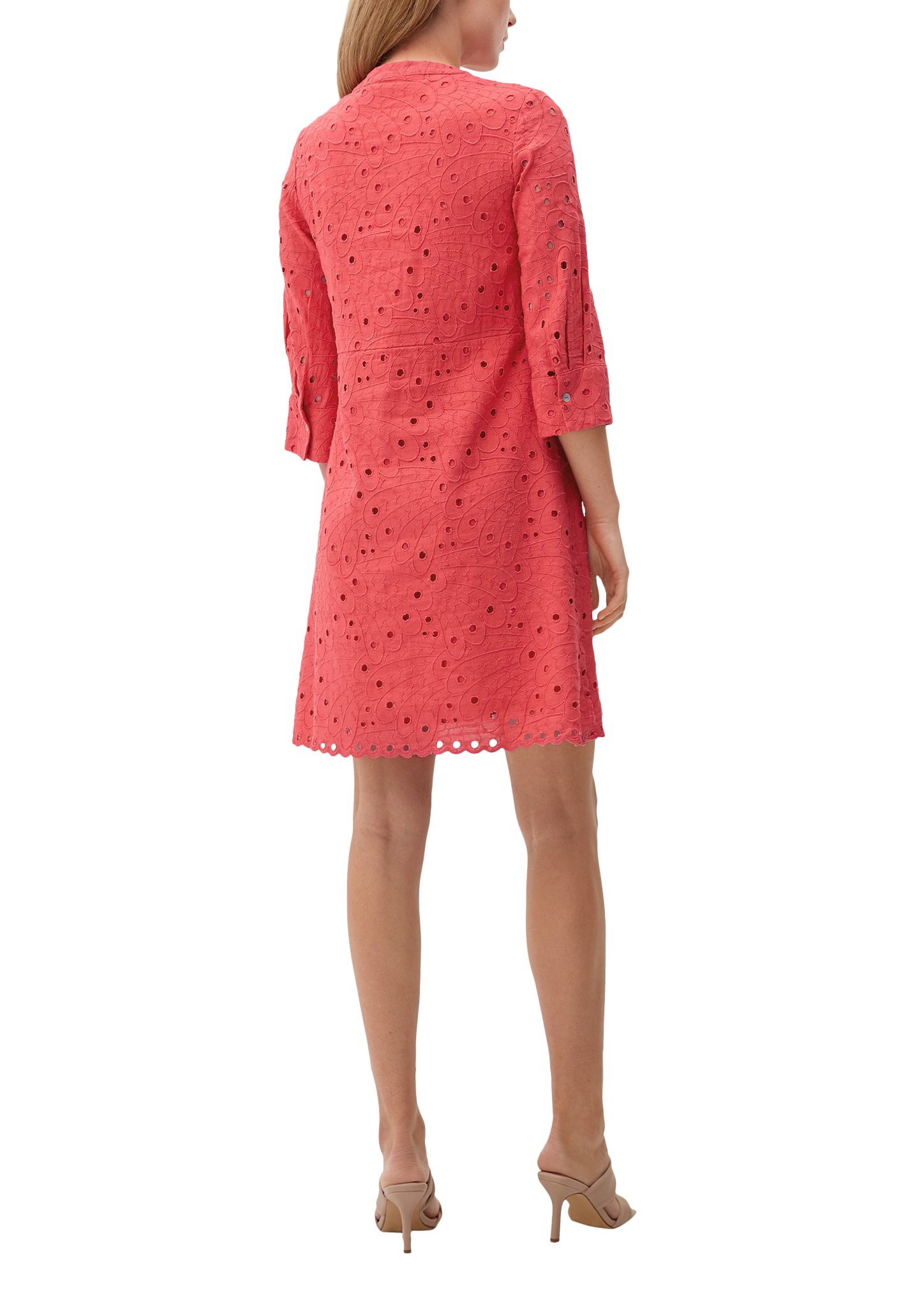 Kleid Raffung Minikleid s.Oliver LABEL Anglaise aus pink Broderie BLACK