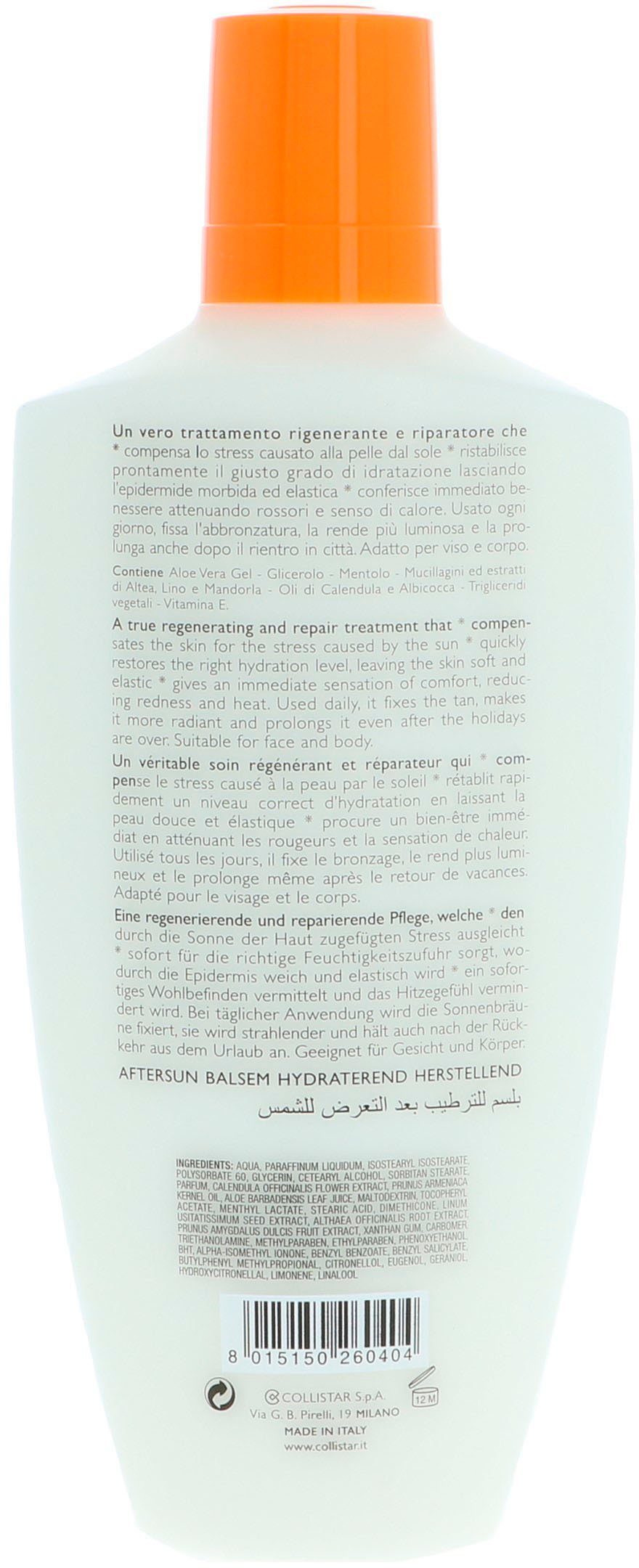 COLLISTAR After Sun-Balsam Moisturizing Restructuring, Spendet Feuchtigkeit, pflegt intensiv mit pflanzlichen Ölen.