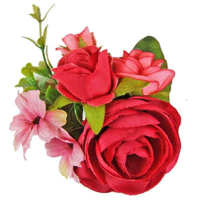 Trachtenland Trachtenhut Anstecknadel mit bunten Blumen - Rot