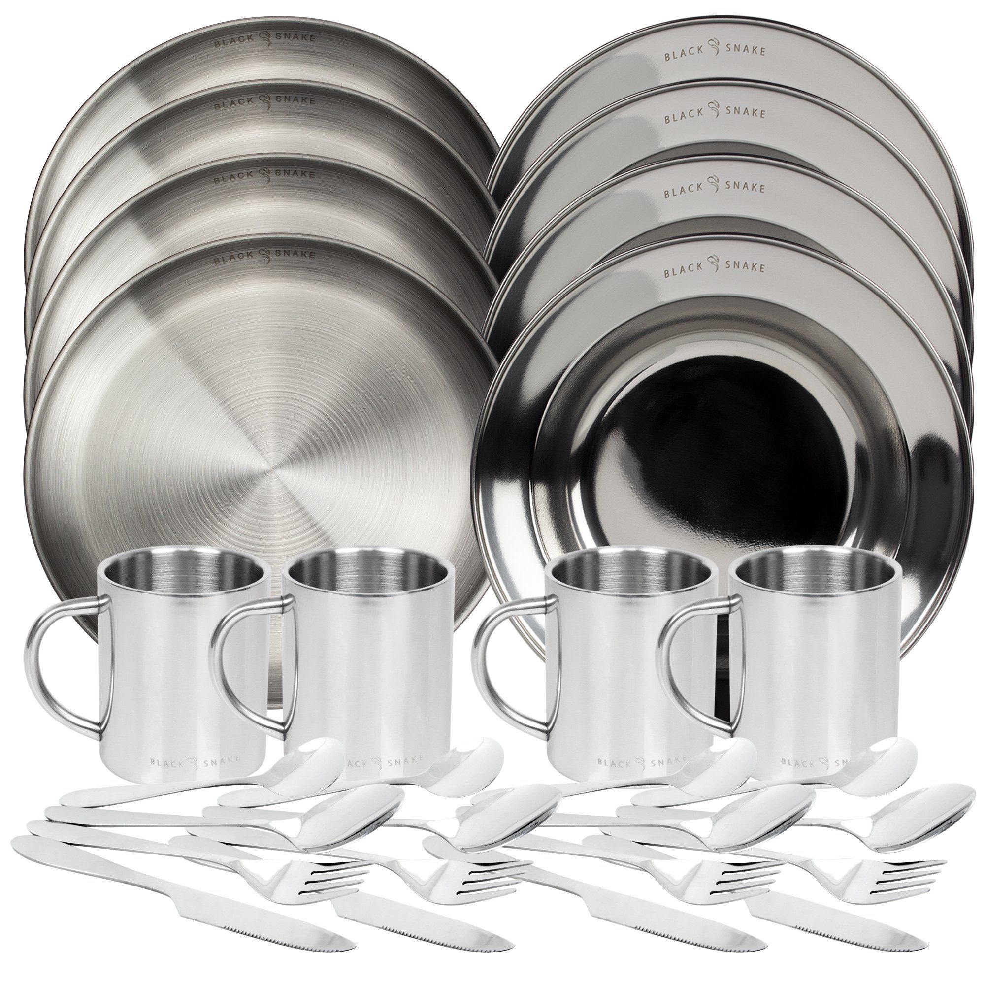 Geschirr-Set flache und tiefe Camping Teller, Besteck und Tasse