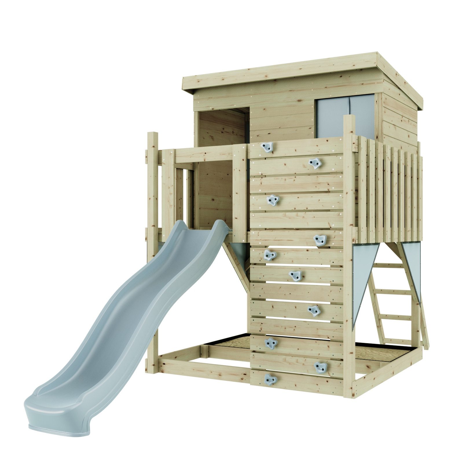 OutdoorToys Spielturm Stelzenhaus Polarstern aus Holz in Eisblau mit Rutsche, Kletterwand, aus Holz in Eisblau mit Rutsche, Kletterwand