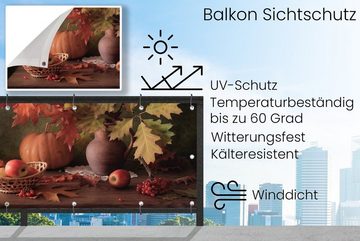 MuchoWow Balkonsichtschutz Stilleben - Kürbis - Blätter - Apfel - Kirsche - Herbst (1-St) Balkonbanner, Sichtschutz für den Balkon, Robustes und wetterfest