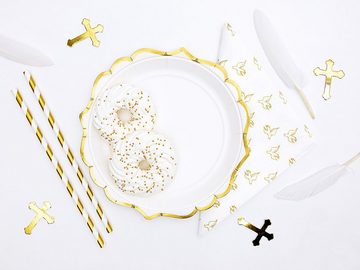 partydeco Einweggeschirr-Set, Pappteller rund mit Ornament Kante 18,5cm weiß gold 6er Set