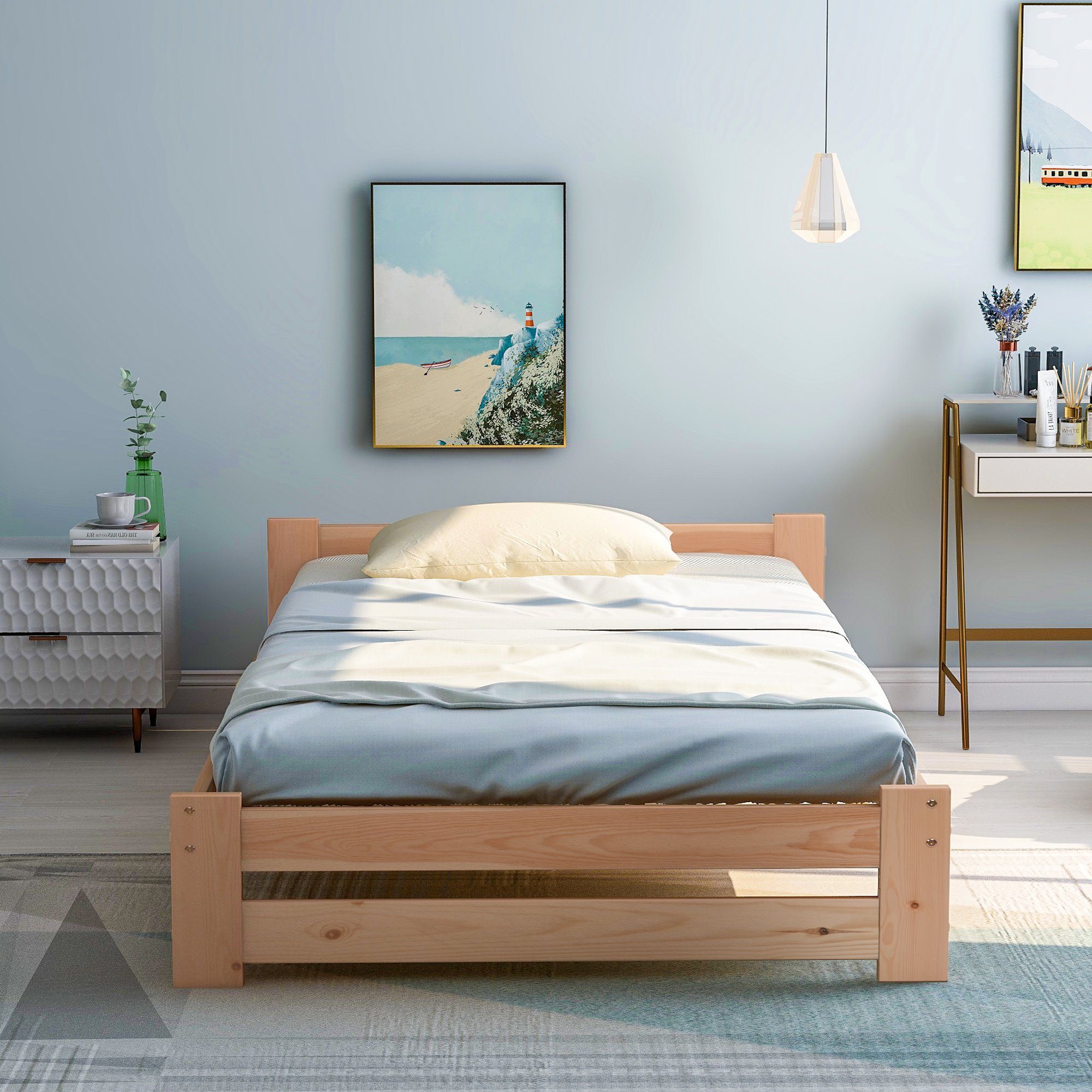Flieks Futonbett, Einzelbett Massivholzbett mit Kopfteil günstig online kaufen