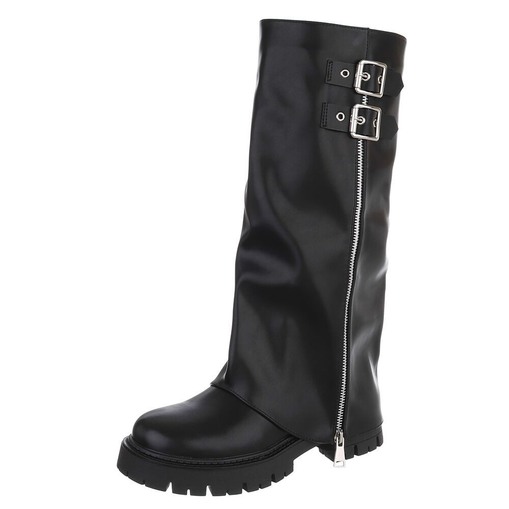 Ital-Design Stylische Damenstiefel mit Reißverschluss und Schnallen Plateau günstig online kaufen