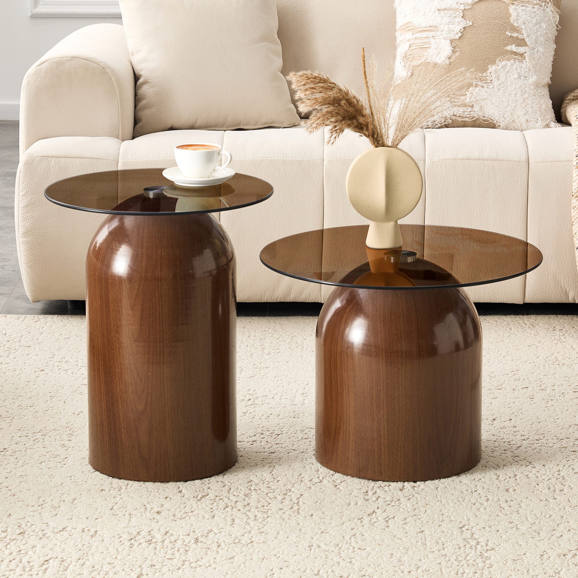 gopop Couchtisch 2er-Set in Glastopf-Form,grün+beige/Nussbaum-Optik. (2-St)