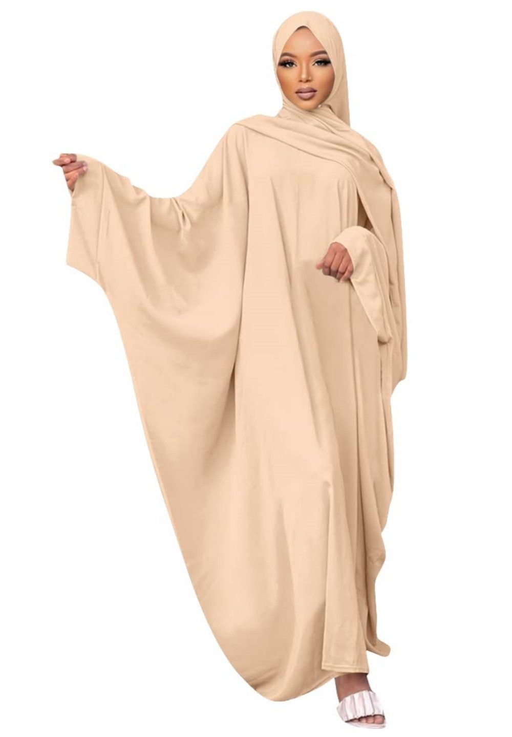 Opspring Maxikleid Damen Muslimische Kleider Langarm Ganzkörper Lang Gebetskleid