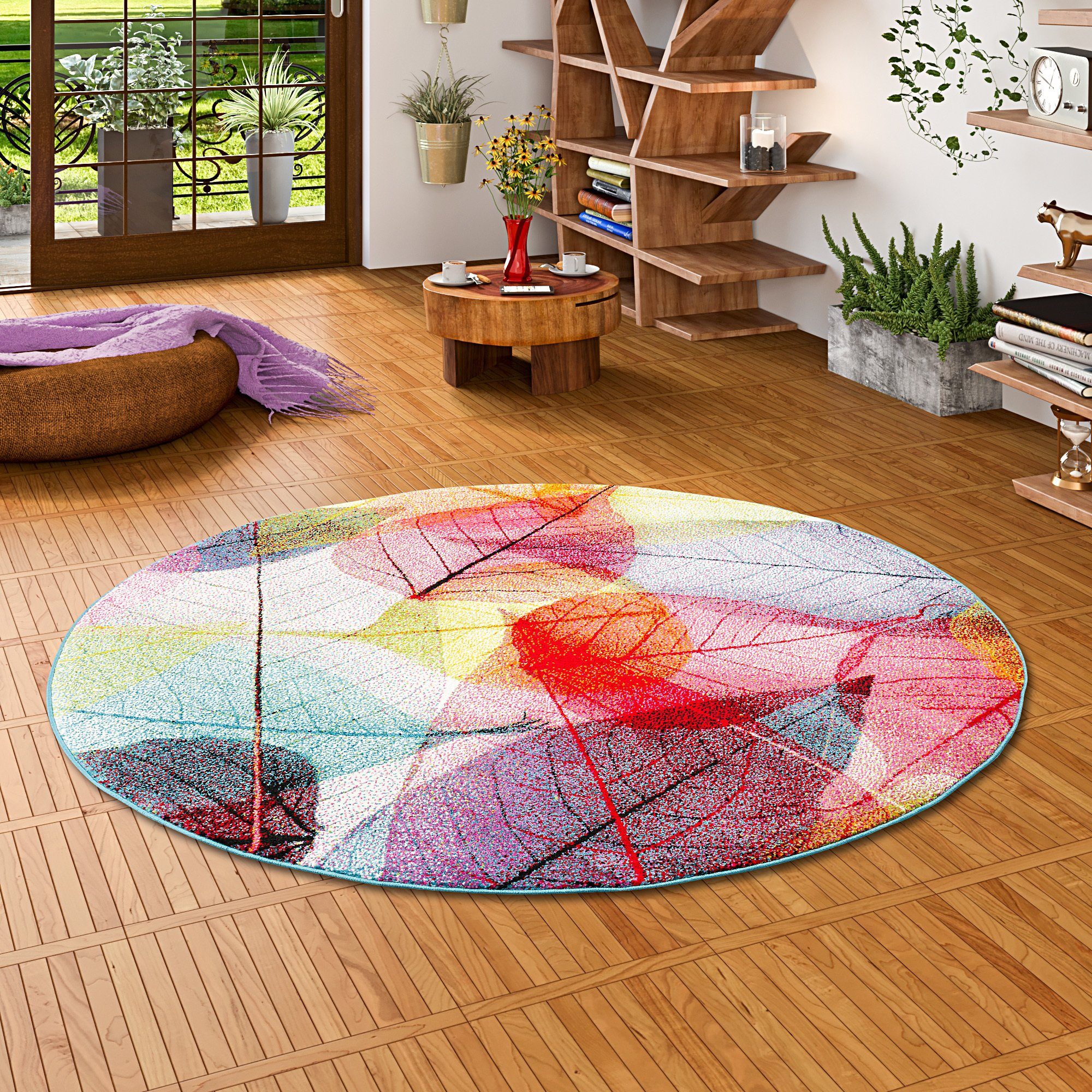 Designteppich Designer Teppich Faro Tropical Bunte Blätter Rund, Pergamon,  Rechteckig, Höhe: 11 mm