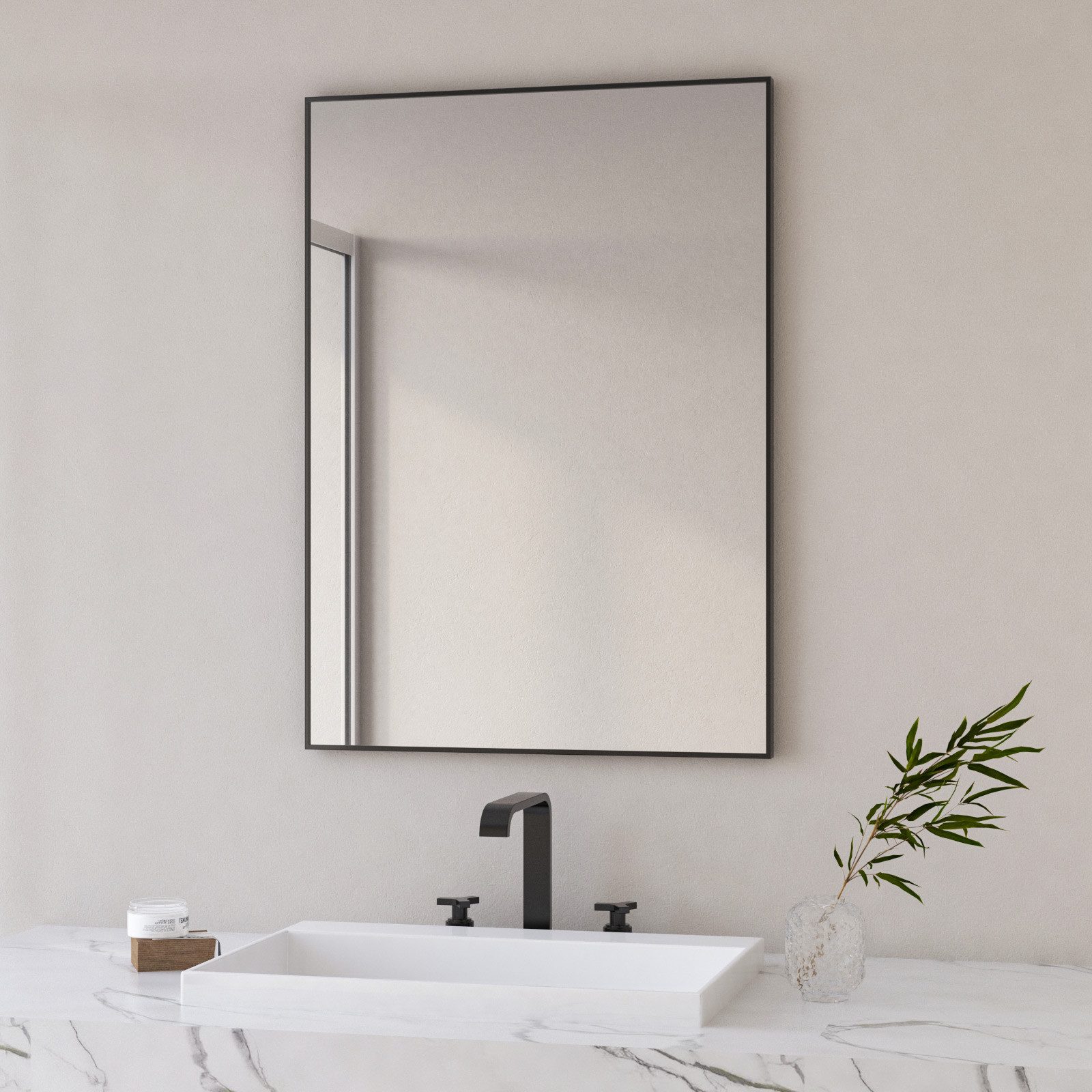 Hopibath Badspiegel mit Alurahmen Wandspiegel Schwarz (Eckig, 120x70,100x70 günstig online kaufen