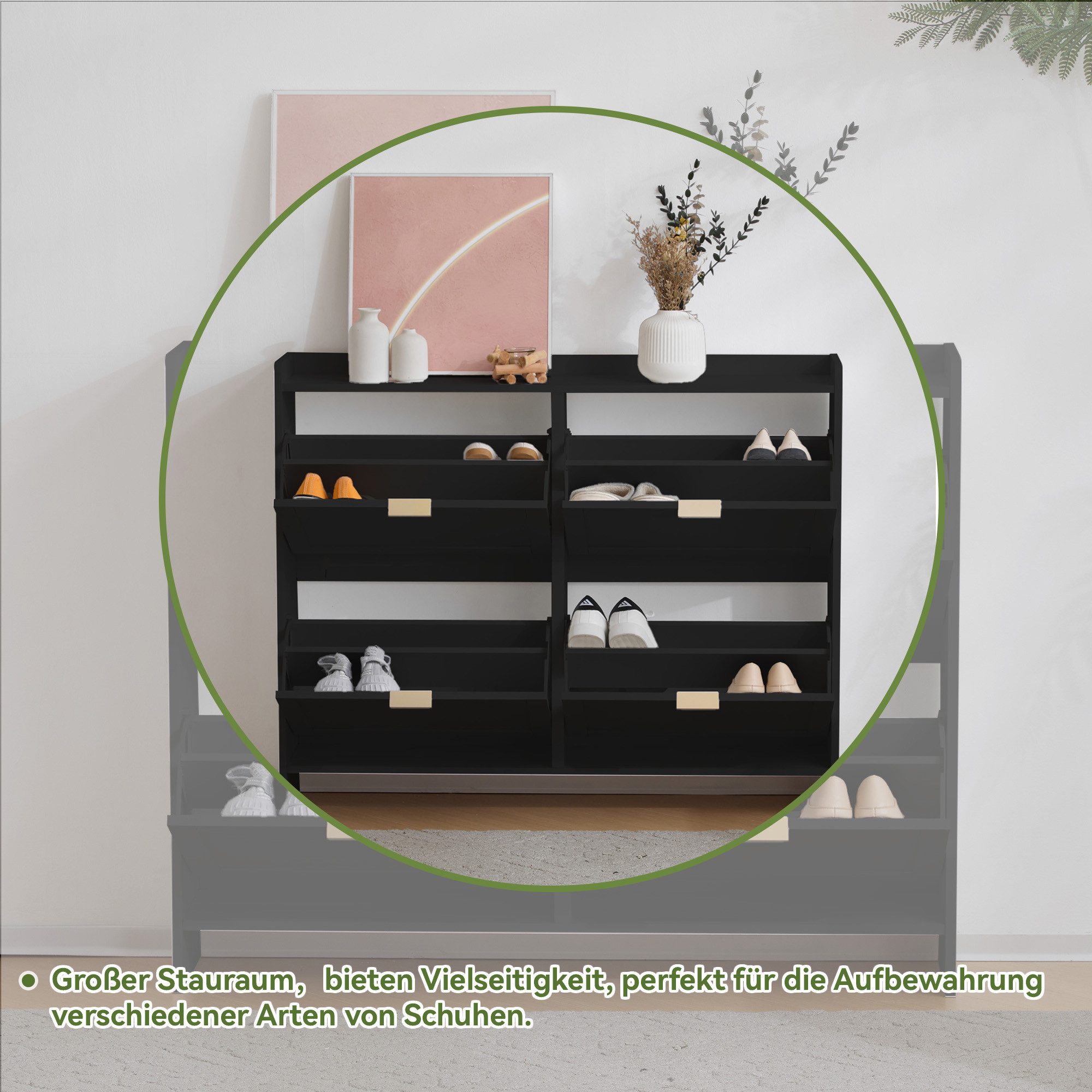 Merax Schuhschrank mit 4 Klappenfächern und Kippsicherung Schuhregal Schuhkipper Schuhkommode, B110/H90/T24cm