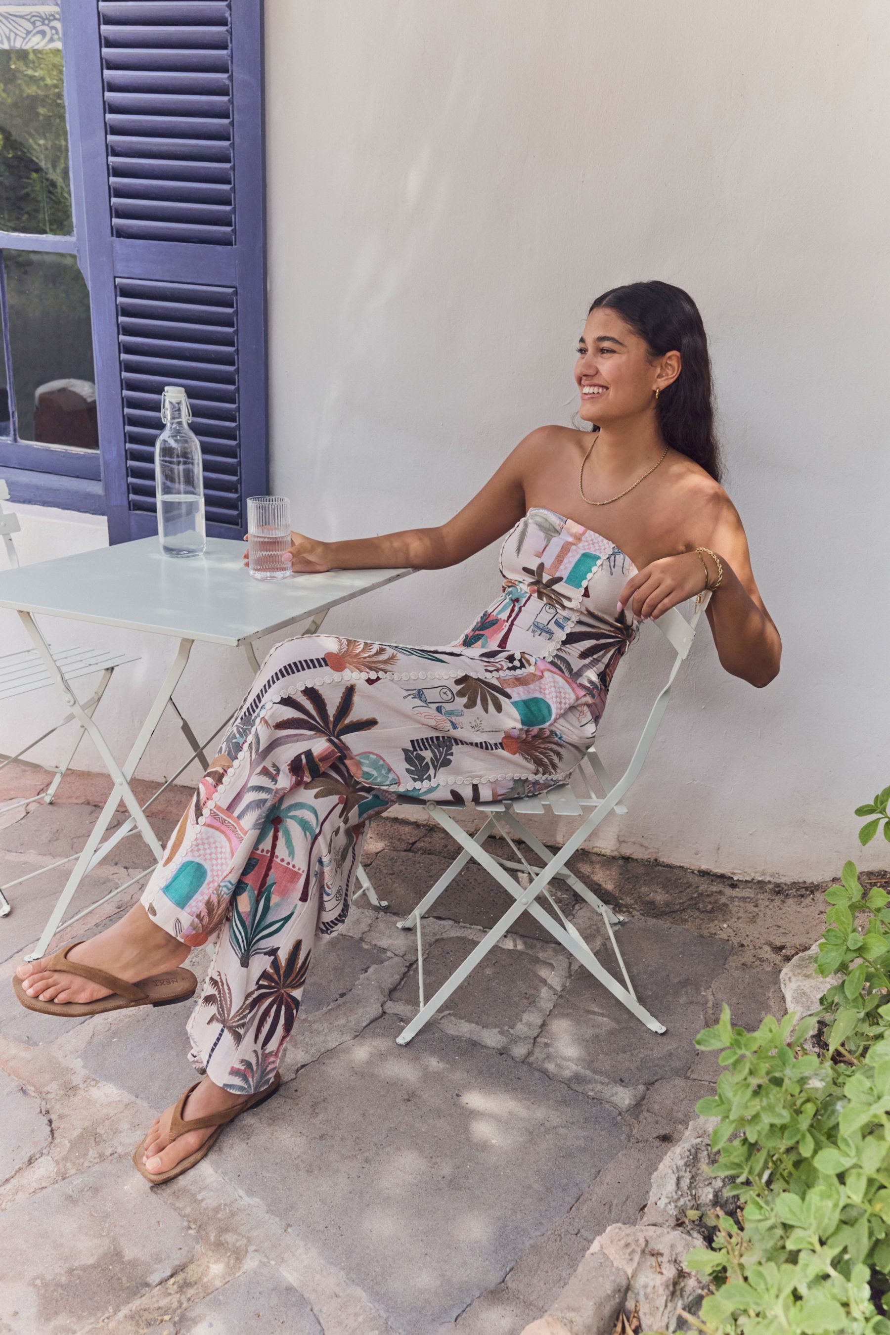 Next Jumpsuit Bandeau-Jumpsuit mit weitem Bein und Leinen (1-tlg)