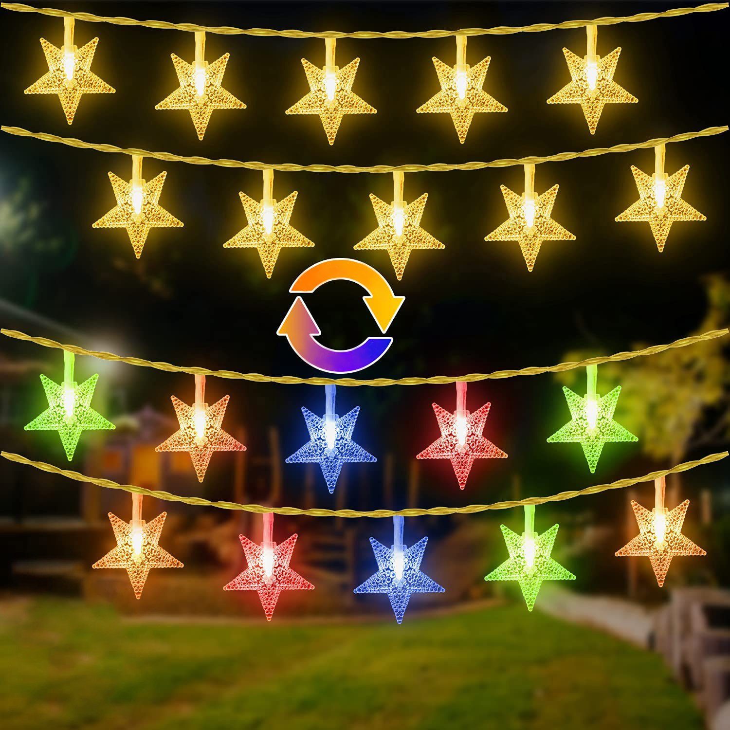 Rosnek LED-Lichterkette Stern LED Lichterkette Weihnachtsbeleuchtung, Farbwechsel Dimmbar, 100-flammig, Wasserdicht