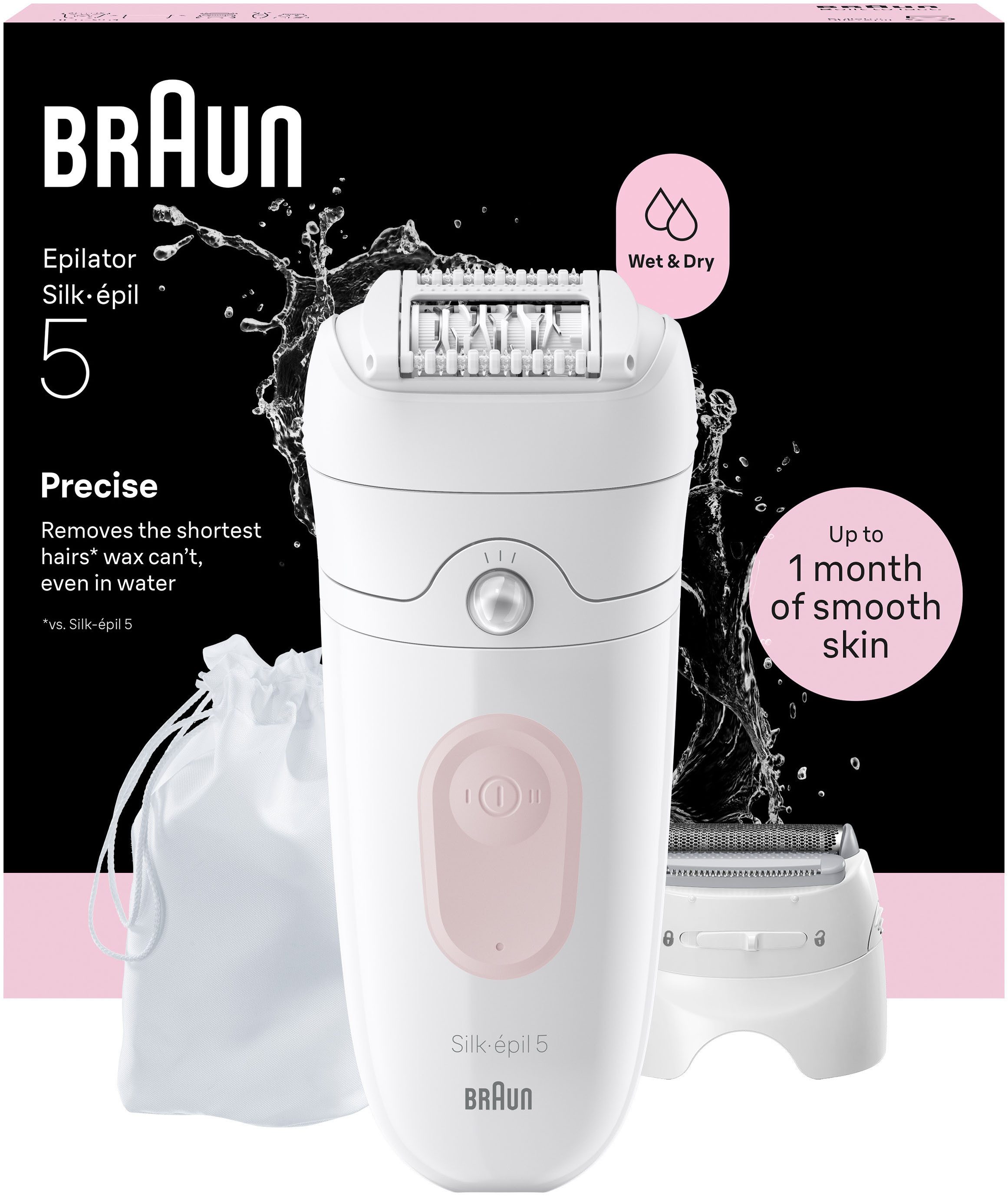Braun Epilierer Silk-épil 5 SE5-030, Wet & Dry, Einfache Haarentfernung, Rasieraufsatz und Trimmeraufsatz rosa