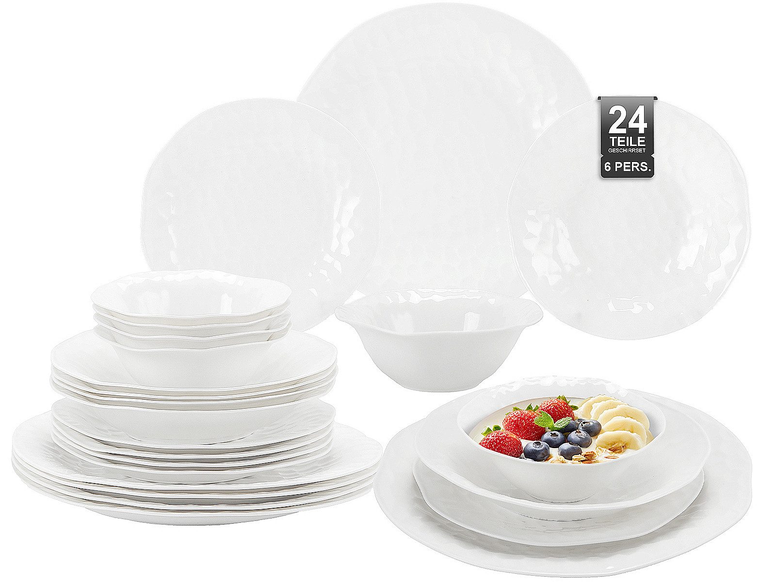 LB LICHTENBERG Tafelservice Geschirrset, Essservice Teller Set Porzellan, Weiß (24-tlg), 6 Personen, Keramik, Verschiedene Stile Geeignet für Spülmaschine & Mikrowelle