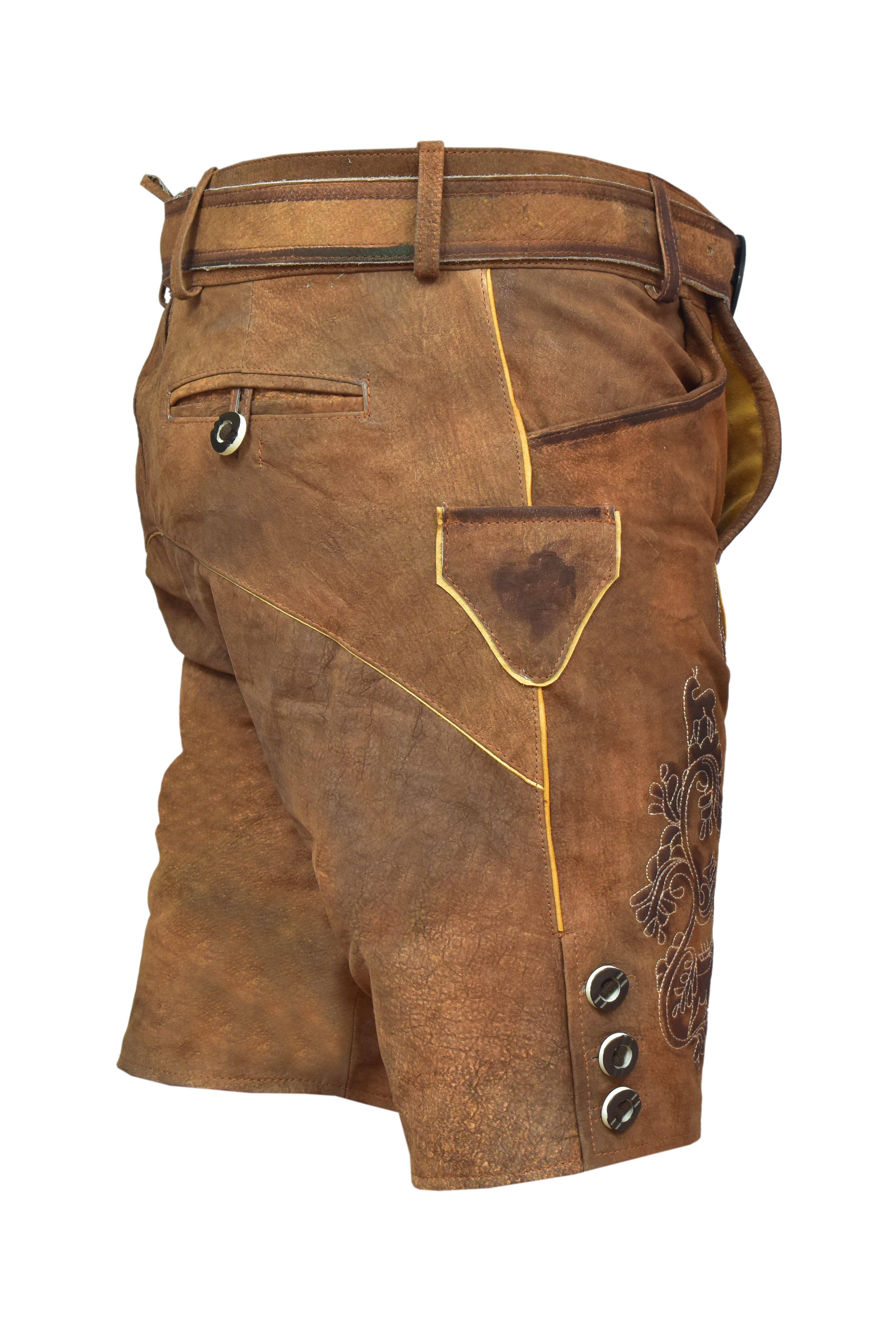 Ramona Lippert Trachtenhose kurze Lederhose Amedeo braun mit Gürtel günstig online kaufen