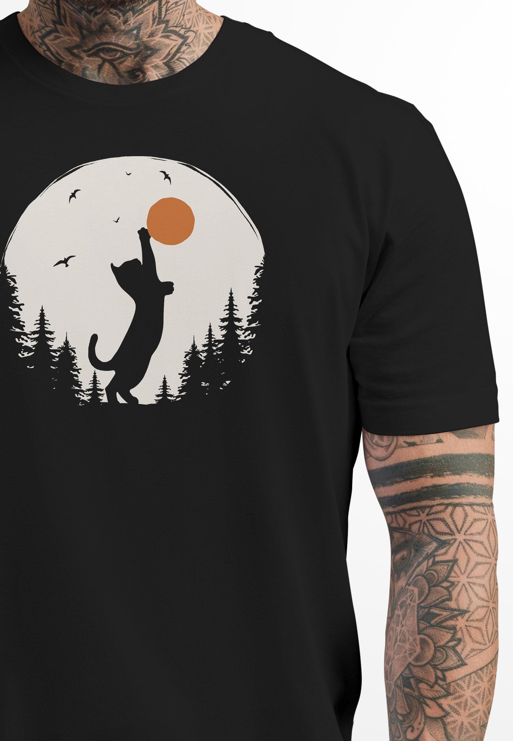 Neverless Print-Shirt Herren T-Shirt Frontprint Katze günstig online kaufen
