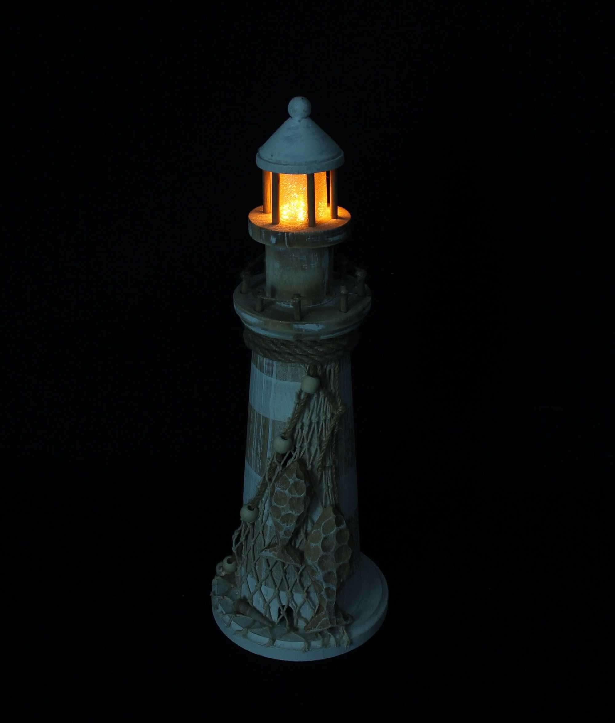 Dekoleidenschaft LED-Dekofigur "Leuchtturm" maritime Deko aus Holz beleuchtet, im Shabby Look, 40 cm, Leuchtdeko, Dekoleuchte, Lichterdeko