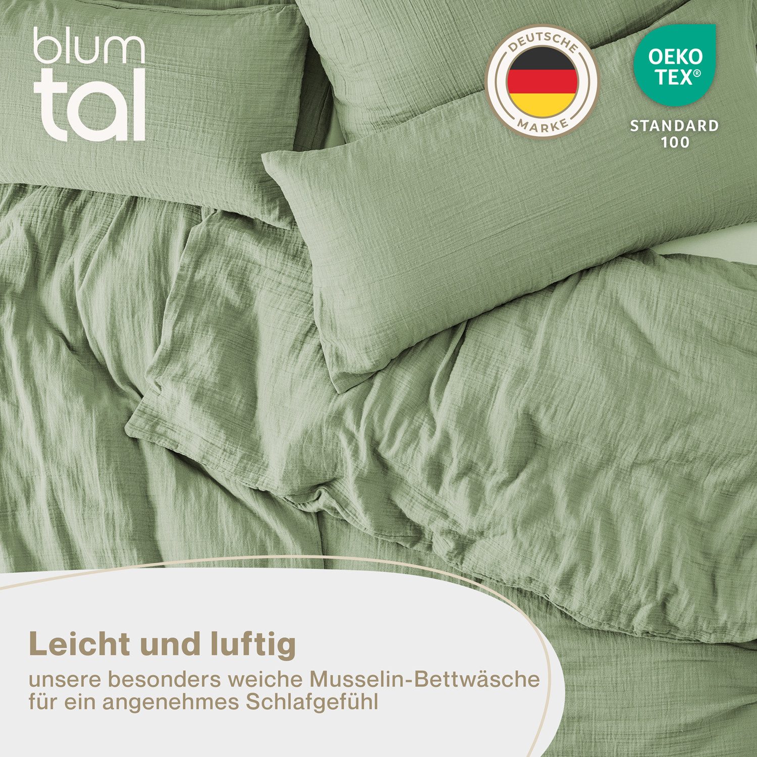 Blumtal Bettwäsche Musselin 100% Baumwolle im Set, Kopfkissenbezug & Decken günstig online kaufen