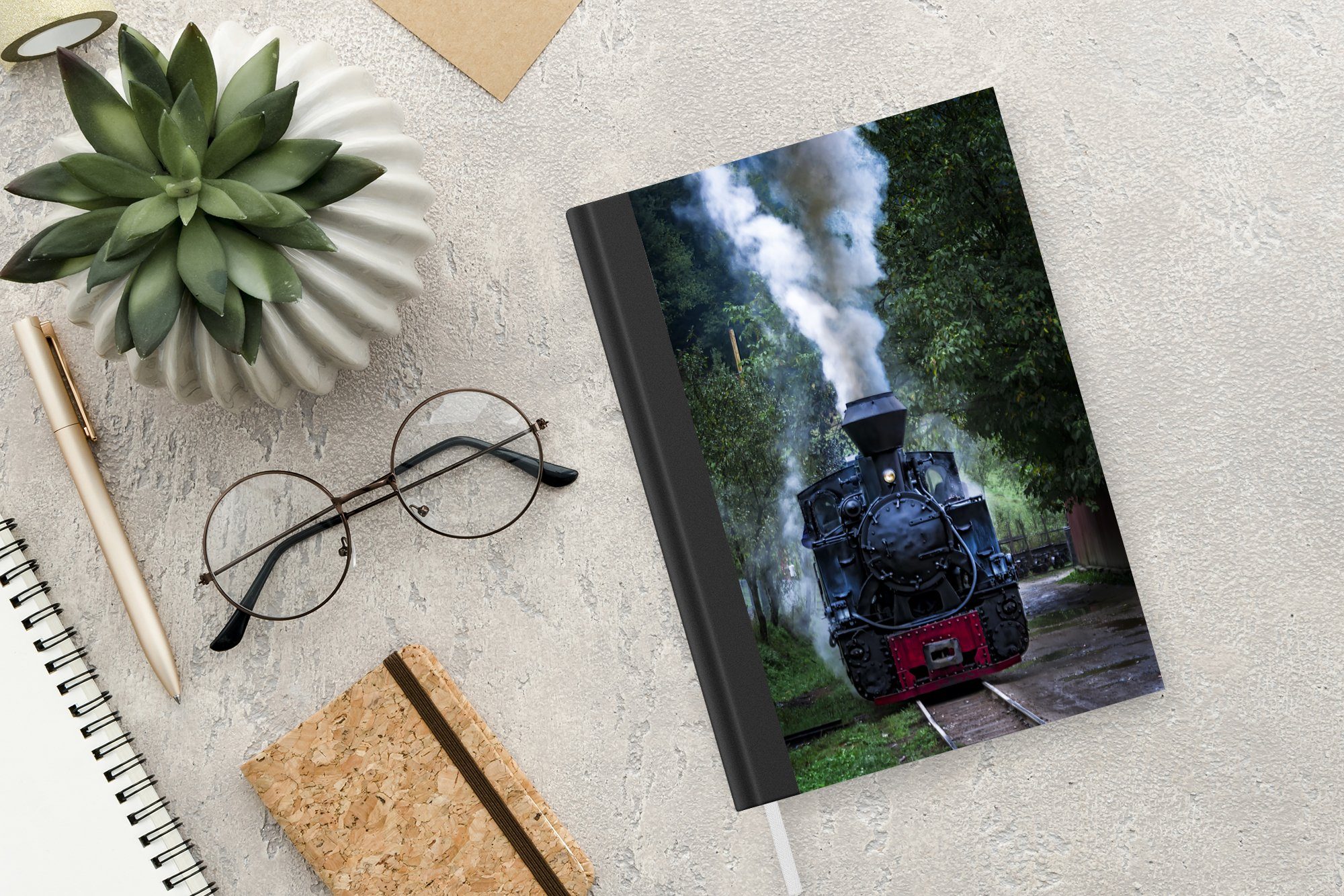 Notizbuch grünen Journal, Tagebuch, Wäldern, A5, Merkzettel, MuchoWow Eine Seiten, Dampflokomotive in Notizheft, den Haushaltsbuch 98
