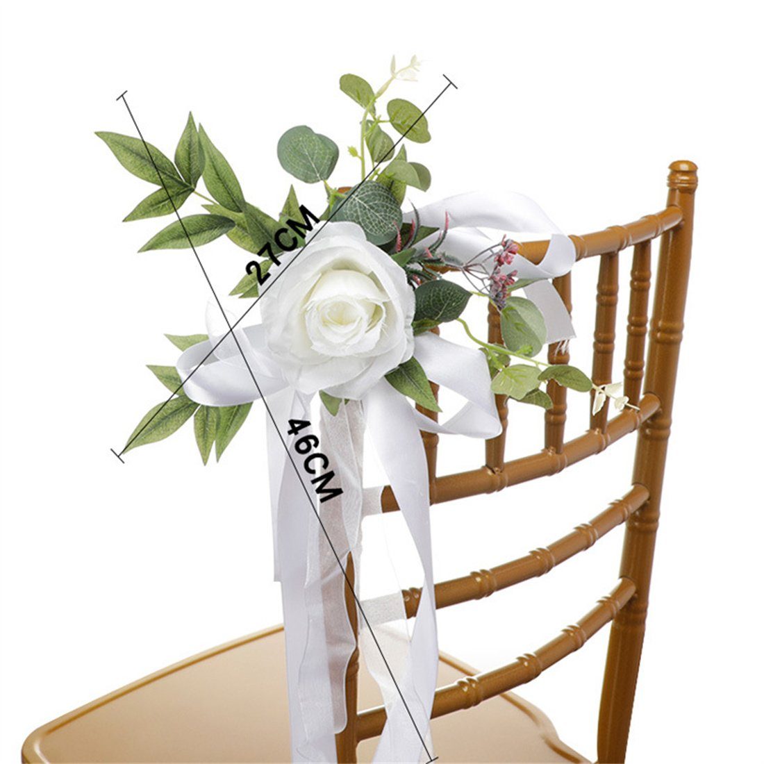 Kunstkranz Dekorative Blumen für die Grün, Hochzeiten, Weiß simuliertes DÖRÖY bei Stuhllehne
