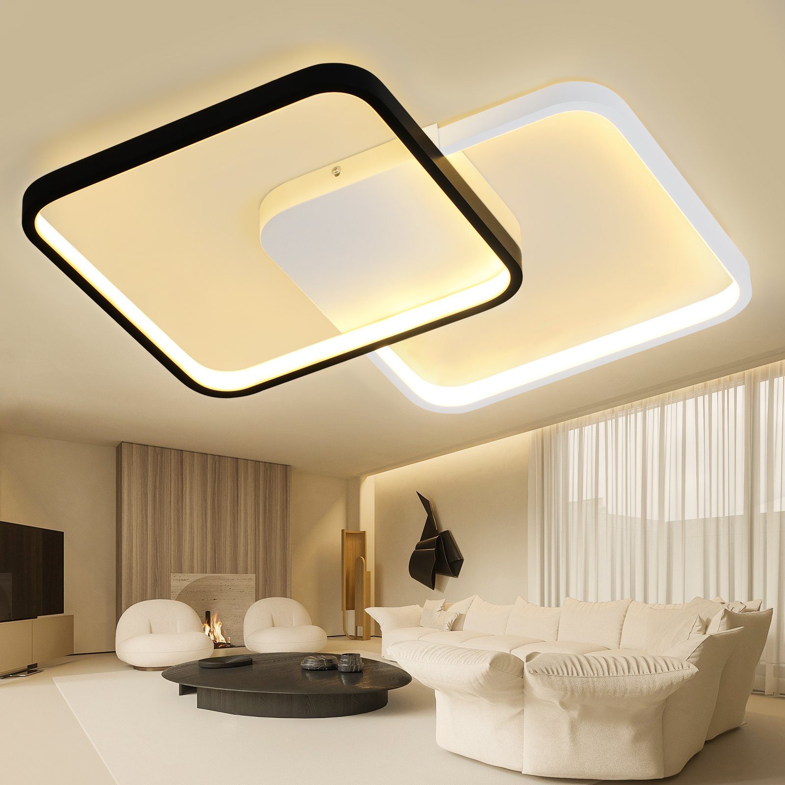 Nettlife LED Deckenleuchte Schwarz integriert, für mit Esszimmer, Dimmbar, 55W, Neutralweiß, Warmweiß, Dimmbar Fernbedienung Küche Wohnzimmer Kaltweiß, 58CM Deckenlampe Schlafzimmer fest LED