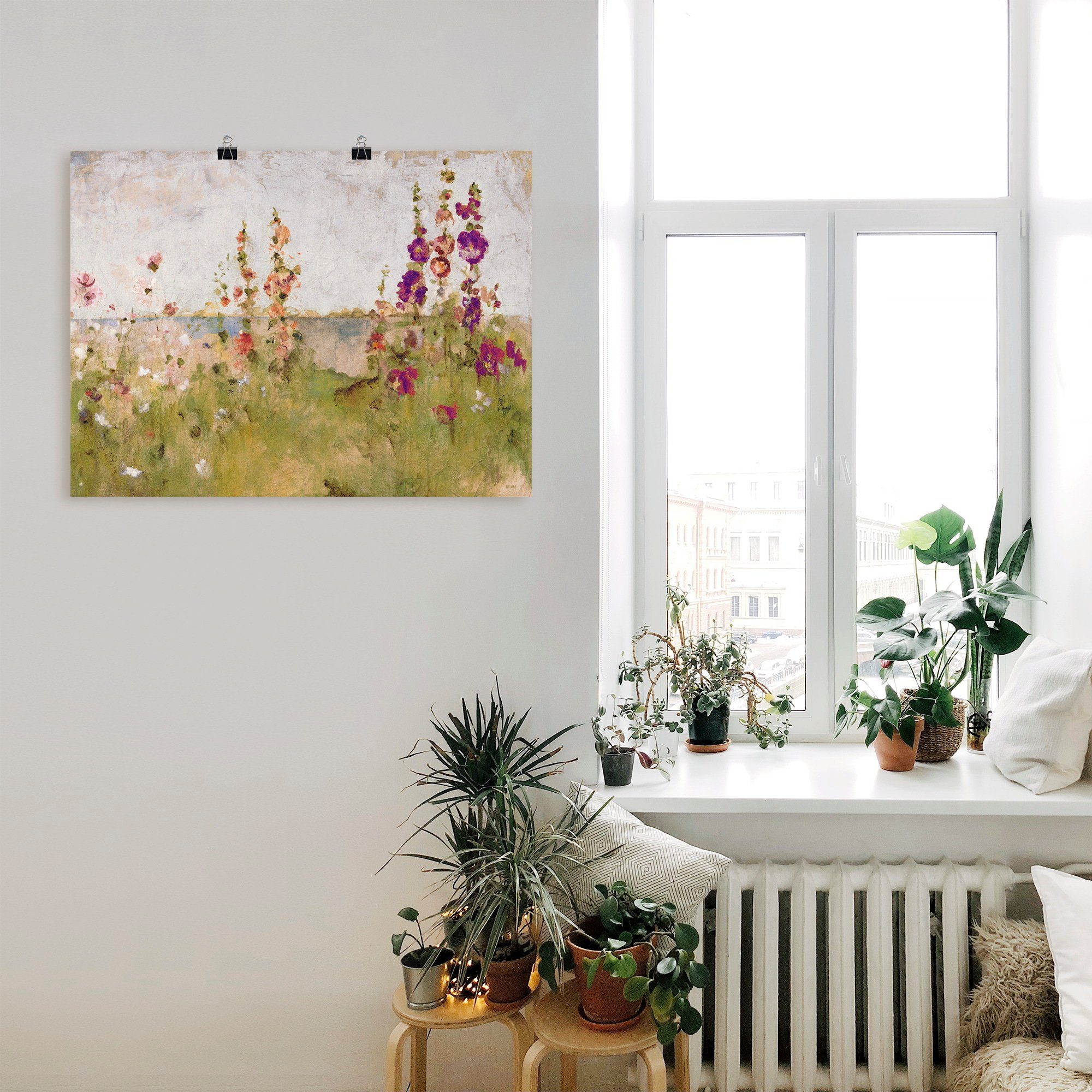 Artland Wandbild Stockrosen am Meer, Blumen (1 St), als Leinwandbild, Poster in verschied. Größen