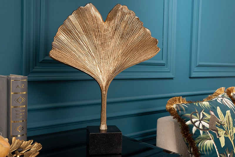 riess-ambiente Dekofigur GINKGO LEAF 44cm gold / schwarz (Einzelartikel, 1 St), Wohnzimmer · Metall · Skulptur · Marmor-Sockel · Schlafzimmer