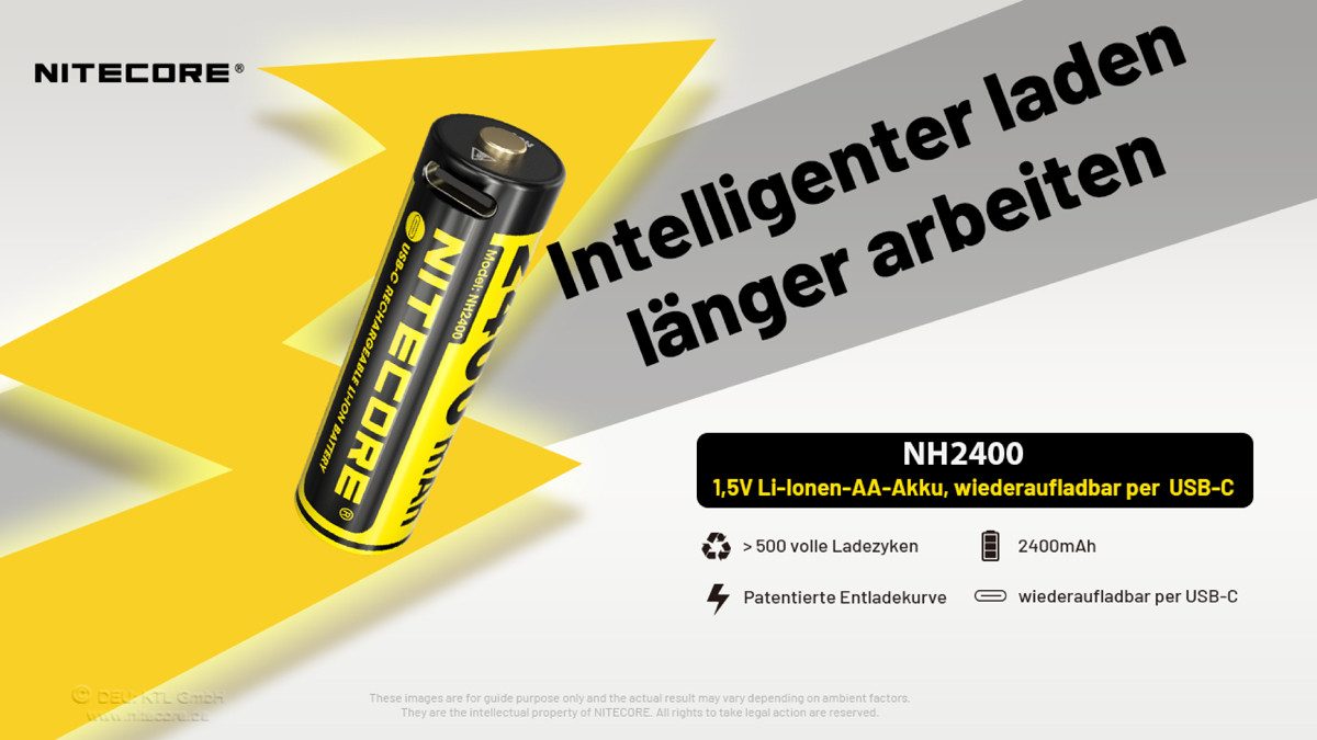 Nitecore Li-Ion Akku Typ 14500 - Li-Ionen Akku 1,5 Volt 2400 mAh USB-C - Akku (1 St)