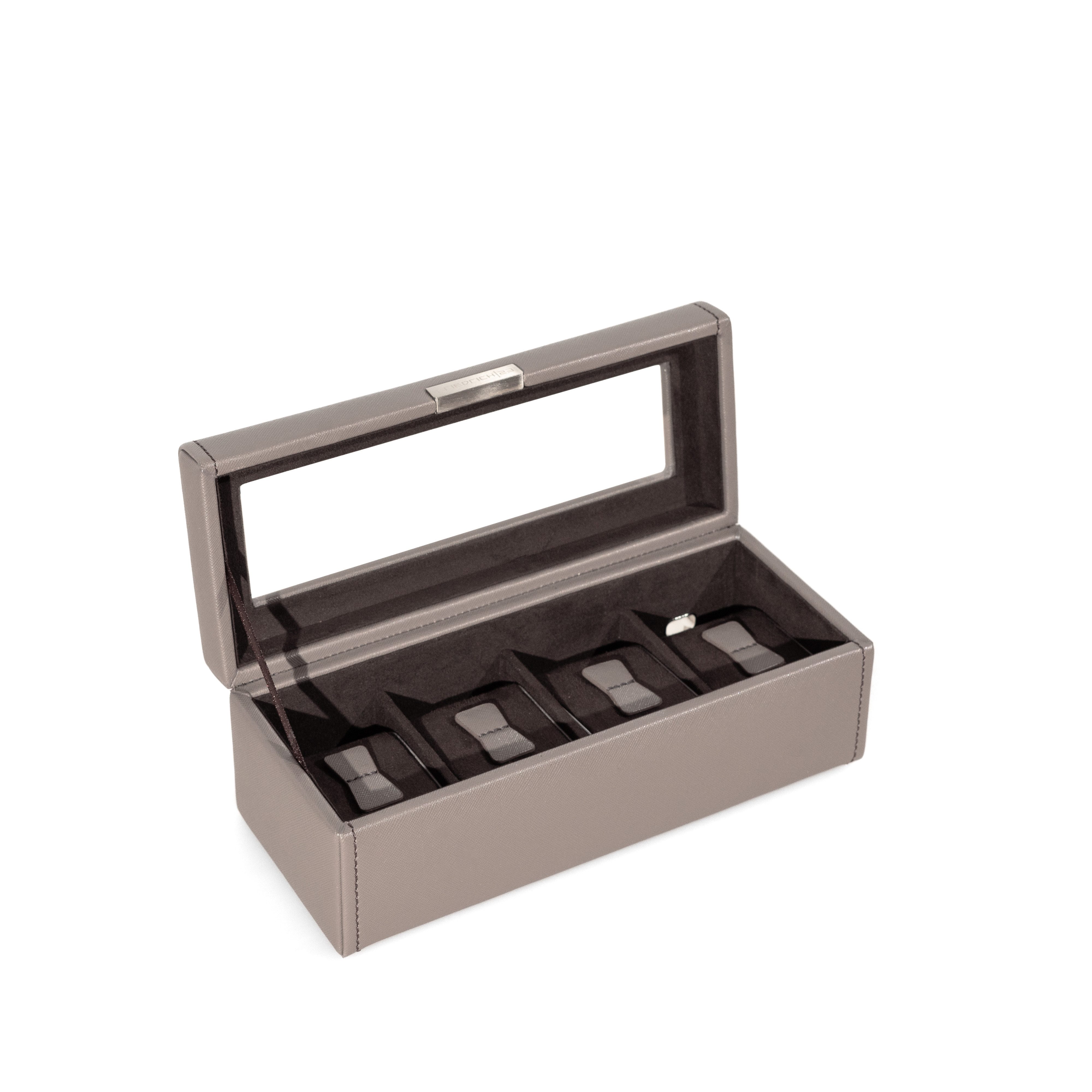 Friedrich23 Uhrenbox Bond Cross Grain mit Glasdeckel für 4 Uhren