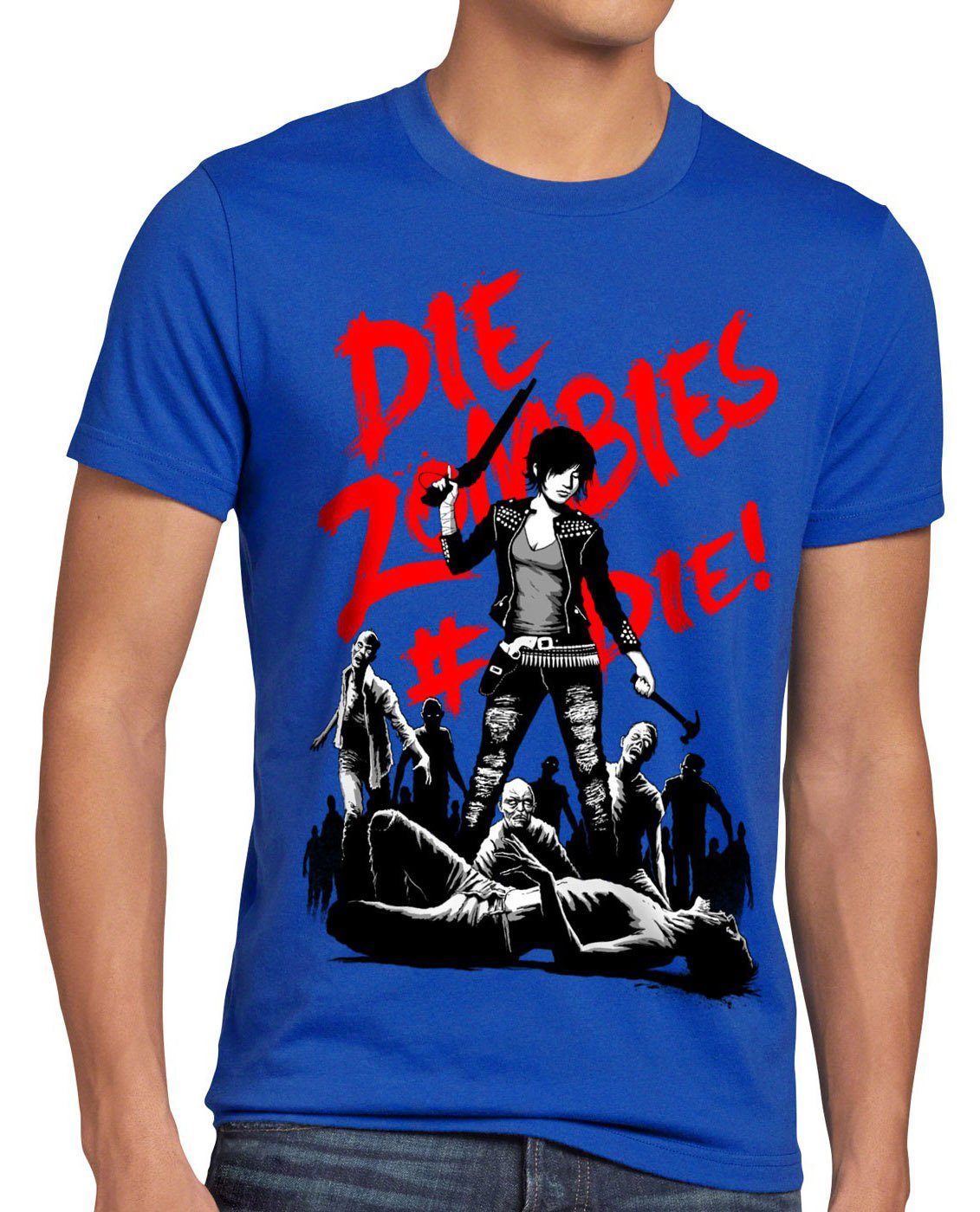 style3 Print-Shirt Herren T-Shirt Zombie the walking horror dead daryl dixon halloween shotgun axt blau
