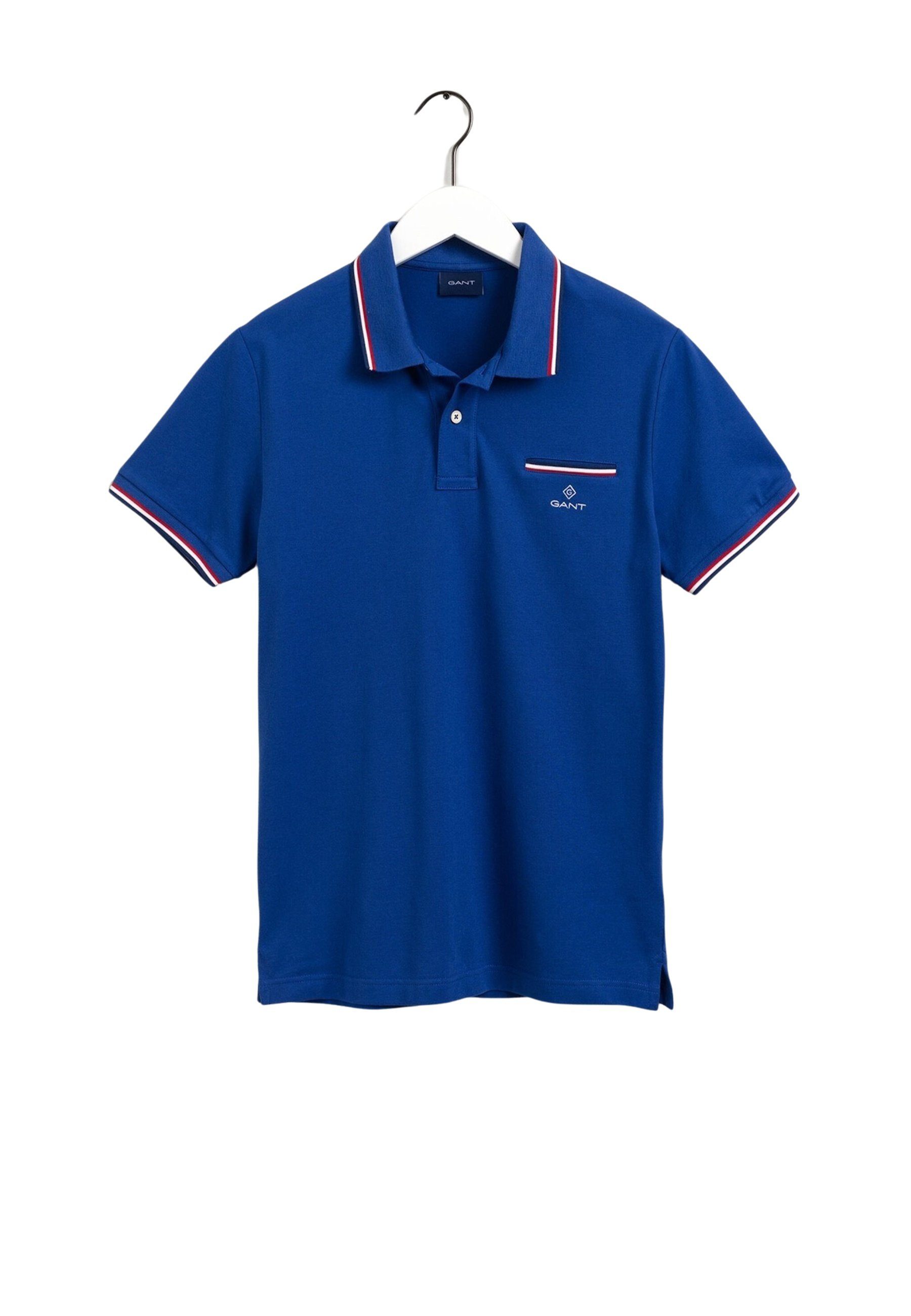 Gant Poloshirt Shirt mit Piqué Poloshirt hellblau Rugger Kontraststreifen (1-tlg)