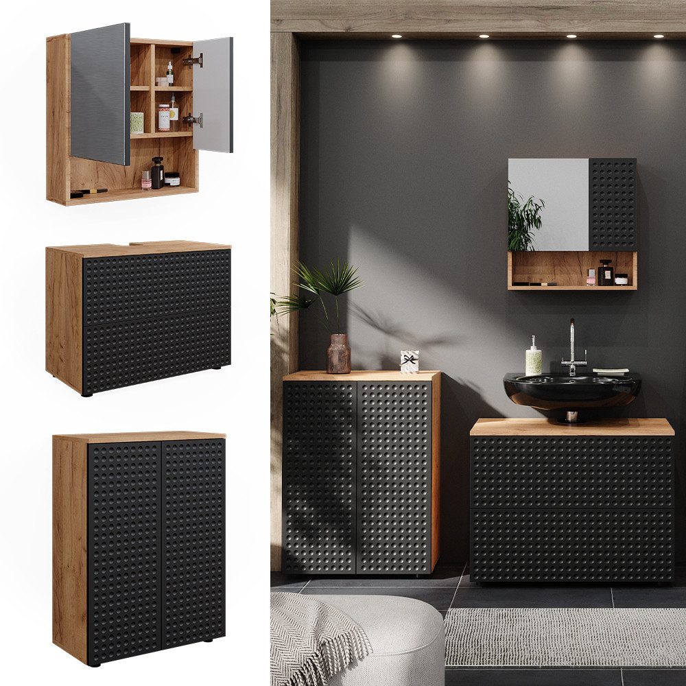 Vicco Badmöbel-Set Irma, Goldkraft Eiche/Anthrazit, 3 günstig online kaufen