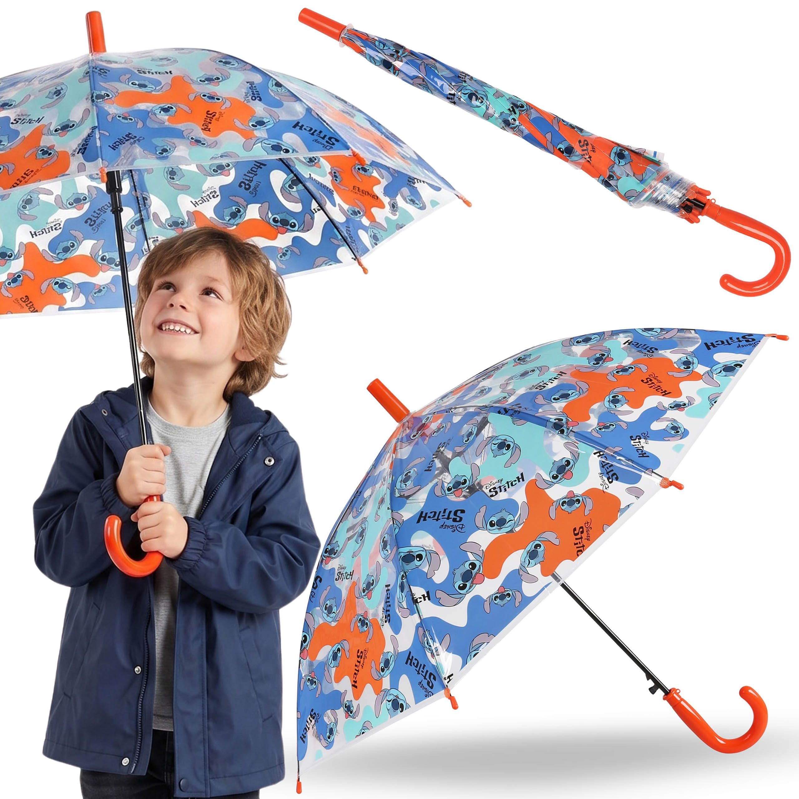 Sarcia.eu Taschenregenschirm DISNEY Stitch Bunter Kinderregenschirm, transparenter, Automatik