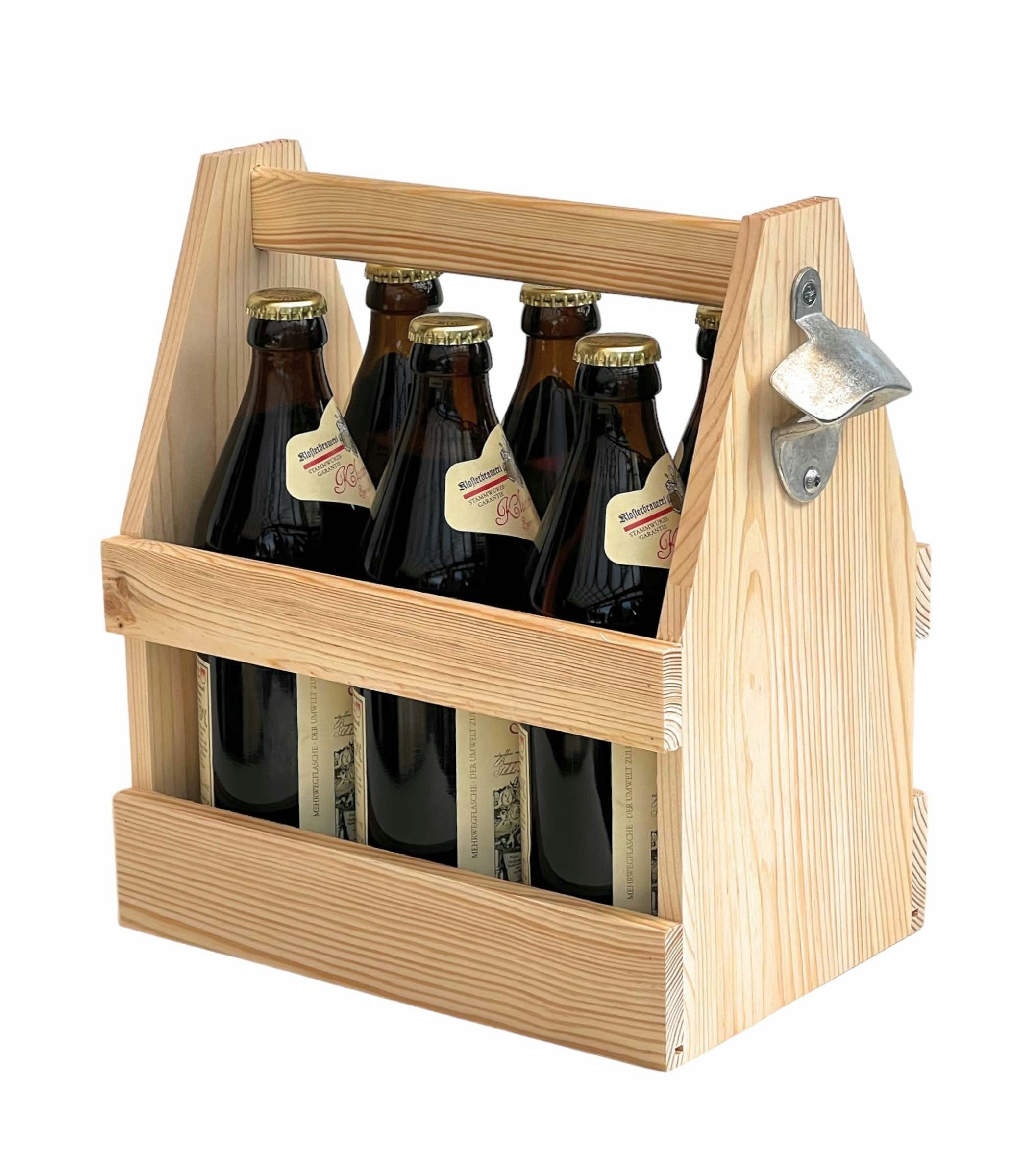 Flaschenträger Bierträger mit Flaschen DanDiBo Männerhandtasche Flaschenträger Öffner 6 Holz