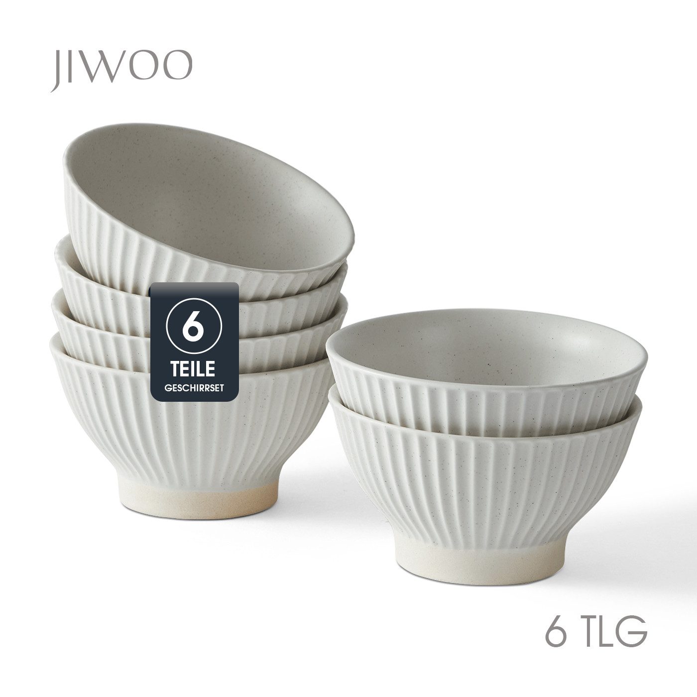 JIWOO Schale 6er Ø12cm, Müslischale Eisschale FrühstückSchale Dessertschale, Keramik, (Schaleset, 6-tlg), Hochwertiges Schalen Matt Weiß Mikrowellenofen Spülmaschine Ø12 cm