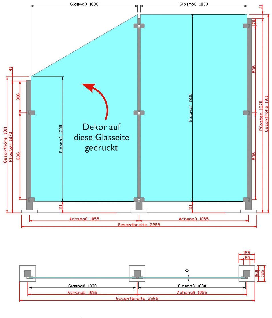 STAKET PRO Zaun, (Set), Glaszaun, Gesamtlänge: 1,21 m, 3 Pfosten