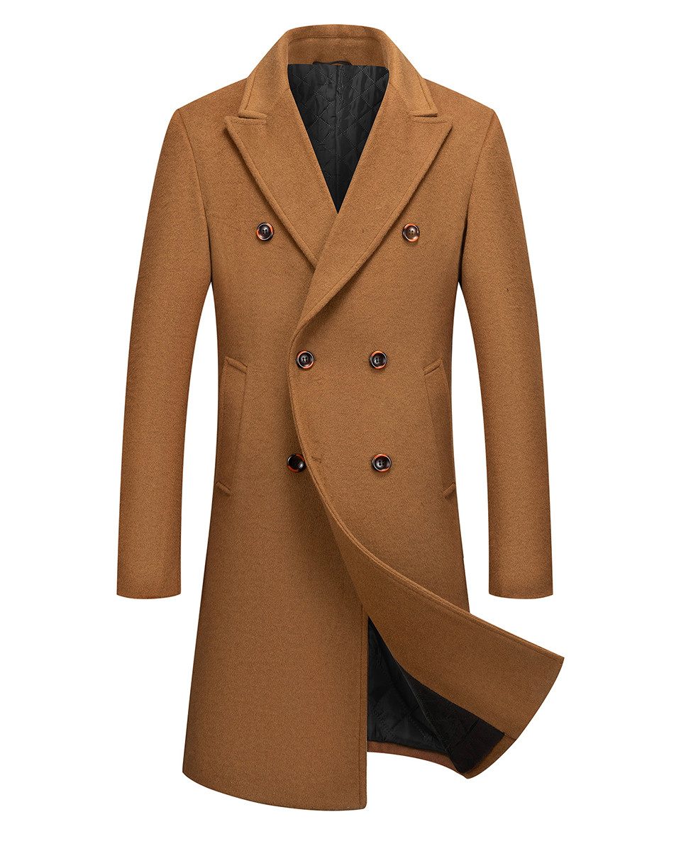 Allthemen Wollmantel Herren Wollmantel Modern Fit Langer Doppelreiher Wintermantel Business weiches und Hochwertiges Material, mit Knopfleiste und Rückenschlitz