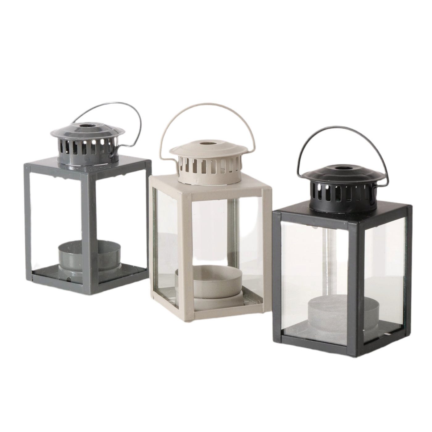 BOLTZE Kerzenlaterne Mini-Laterne 3er Set aus Metall für Teelichter als Geschenkidee beige/